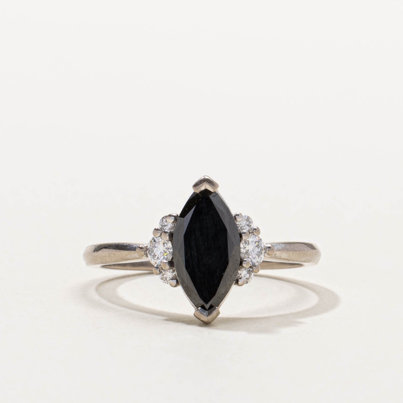 18k Marquise Cut Hematite & Diamond Accented Ring | 2.20ct, 0.20ctw | SZ 9.5