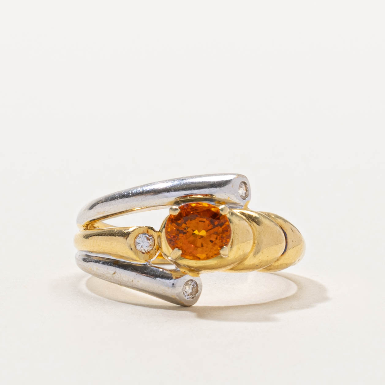 18k Two Tone Gold Orange Sapphire & Diamond Ring | 0.75ct, 0.04ctw | SZ 5.75