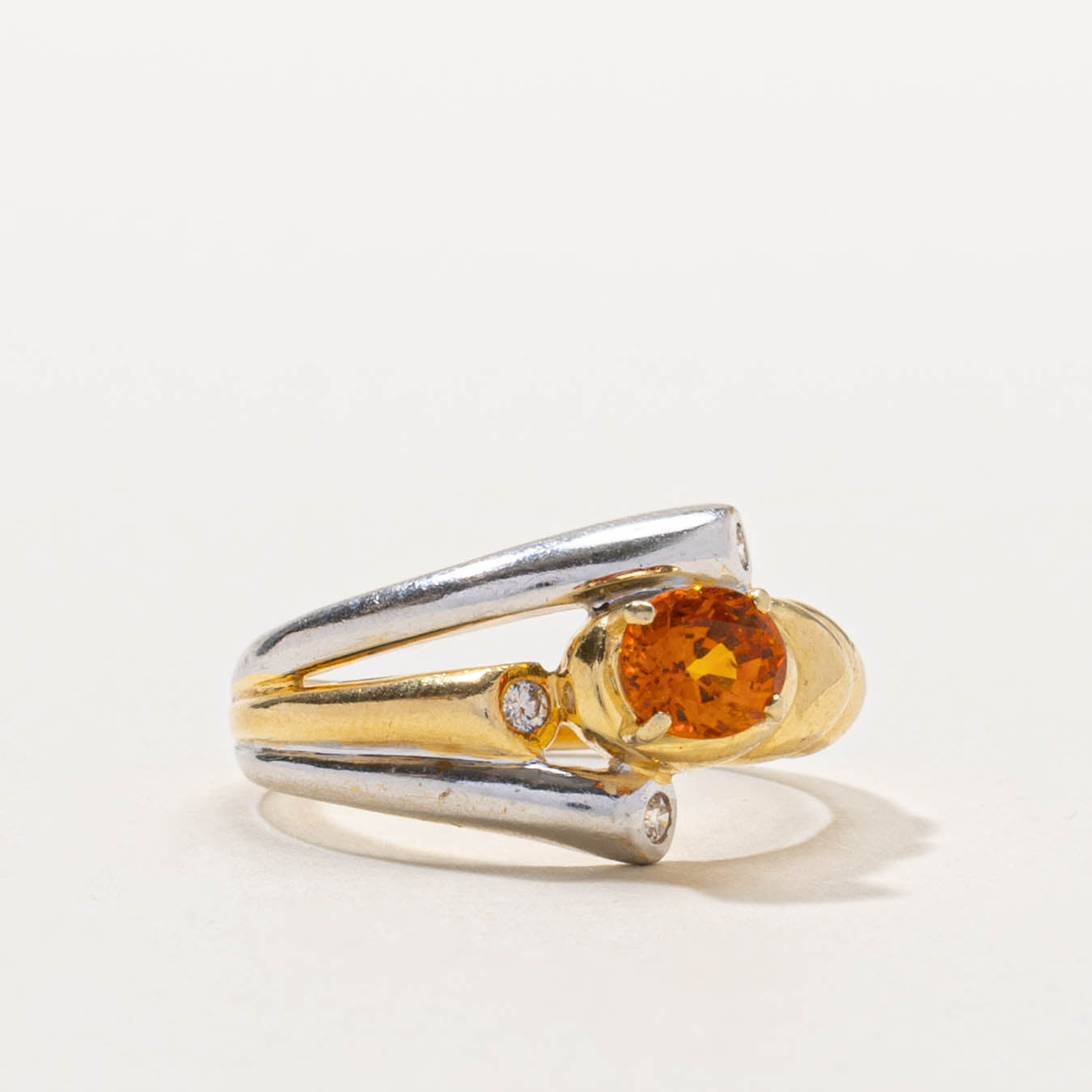 18k Two Tone Gold Orange Sapphire & Diamond Ring | 0.75ct, 0.04ctw | SZ 5.75