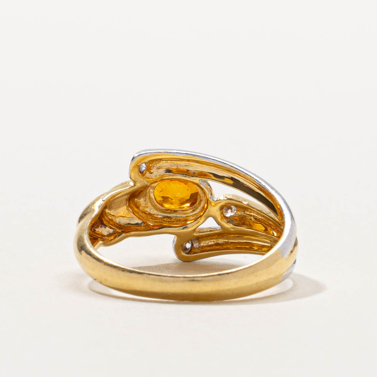 18k Two Tone Gold Orange Sapphire & Diamond Ring | 0.75ct, 0.04ctw | SZ 5.75