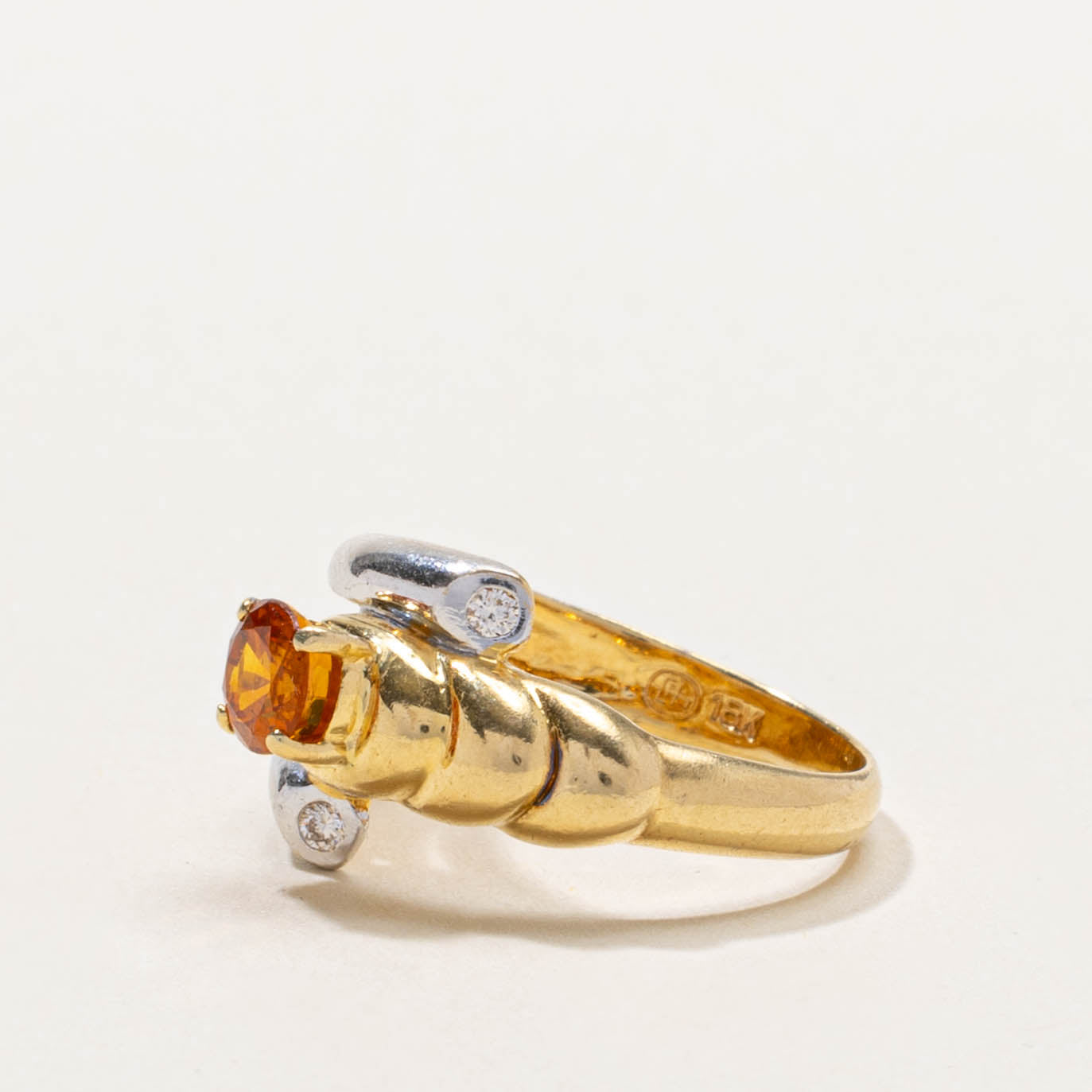 18k Two Tone Gold Orange Sapphire & Diamond Ring | 0.75ct, 0.04ctw | SZ 5.75