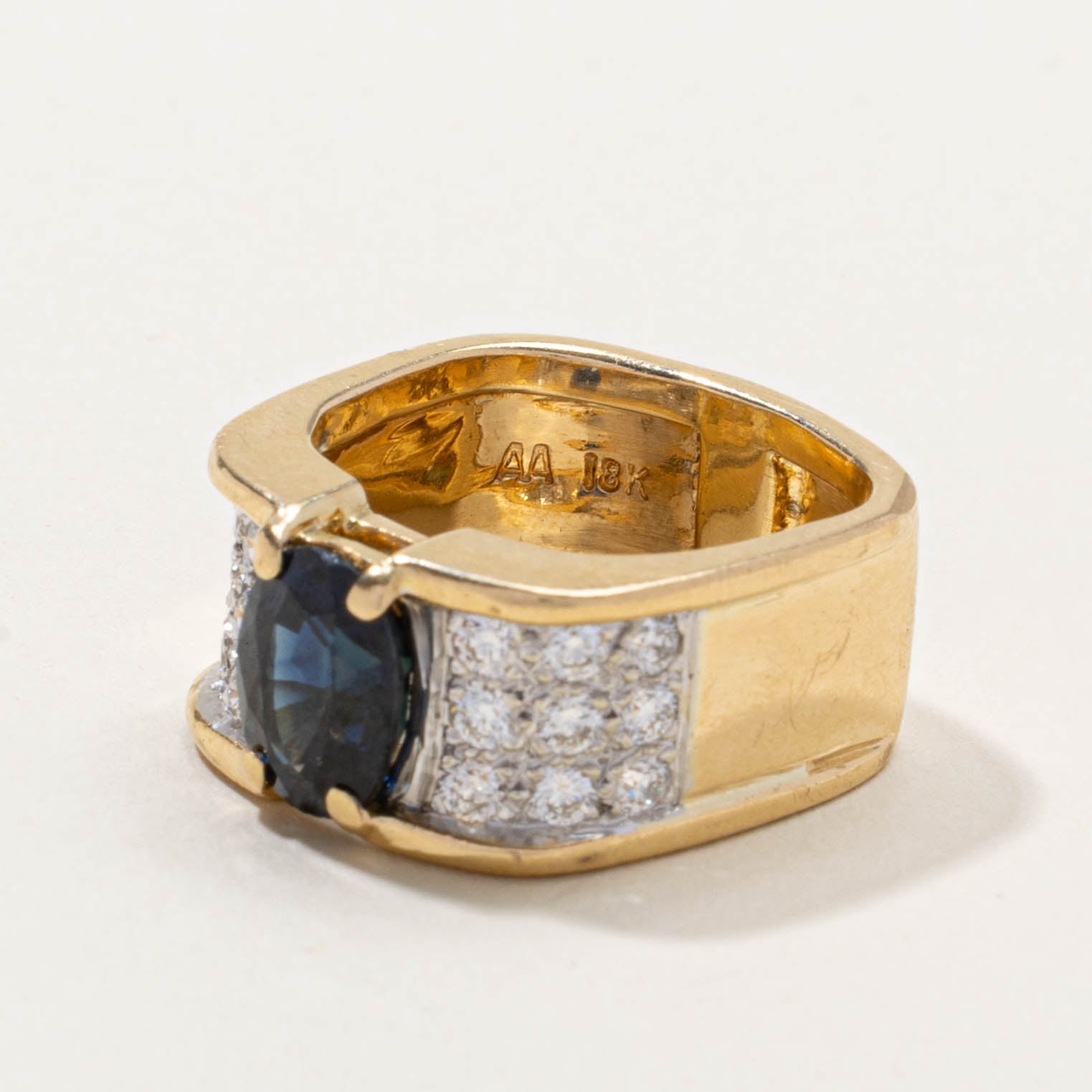 18k Sapphire & Diamond Accented Wide Ring | 2.80ct, 1.00ctw | SZ 7.75