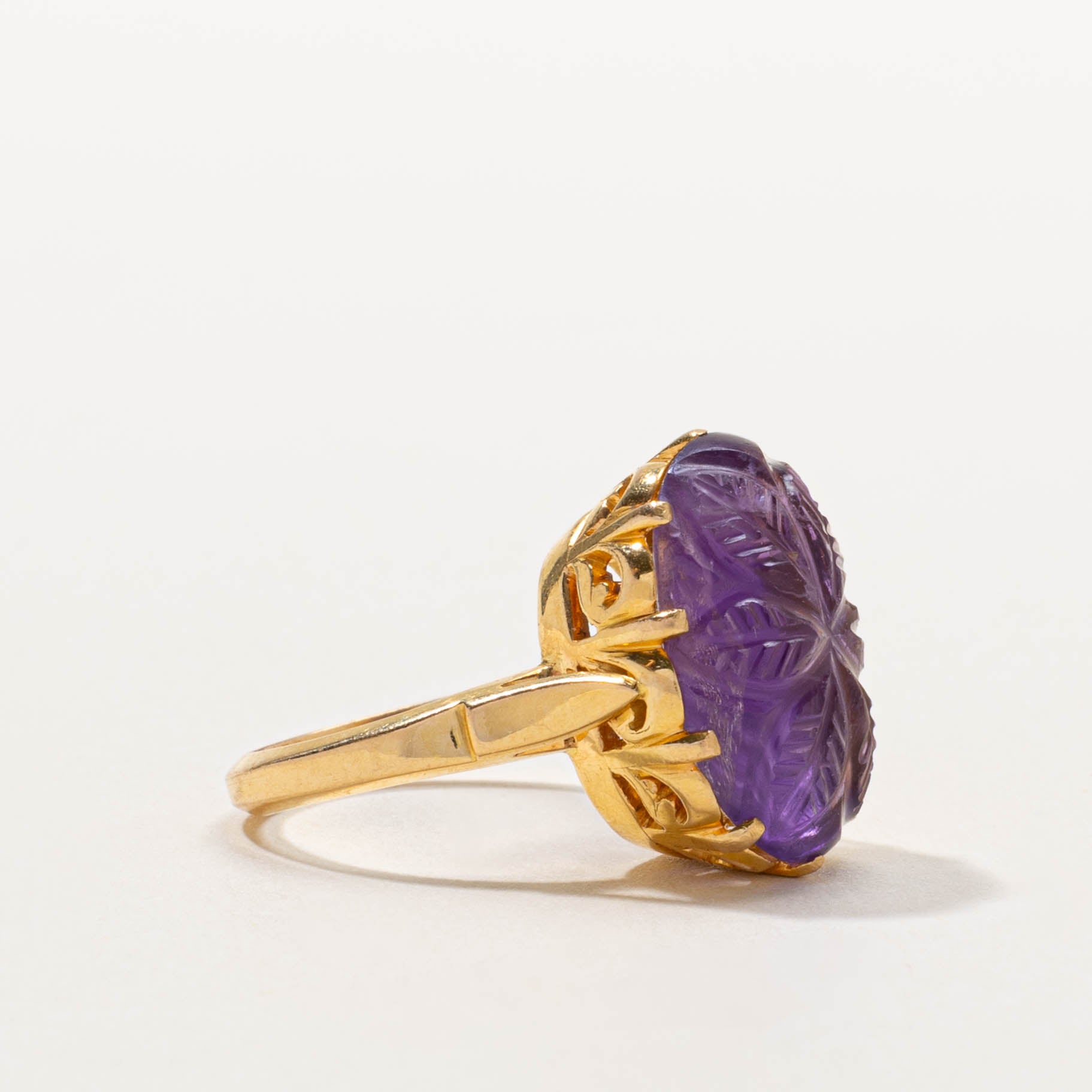 Carved Amethyst Floral Cocktail Ring | 8.00ct | SZ 5.75