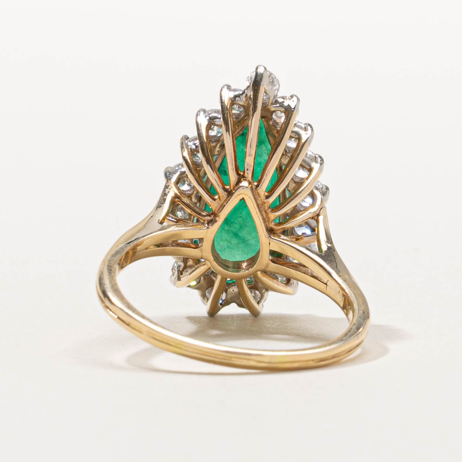 14k Pear Cut Emerald & Diamond Halo Ring | 1.60ct, 1.20ctw | SZ 10