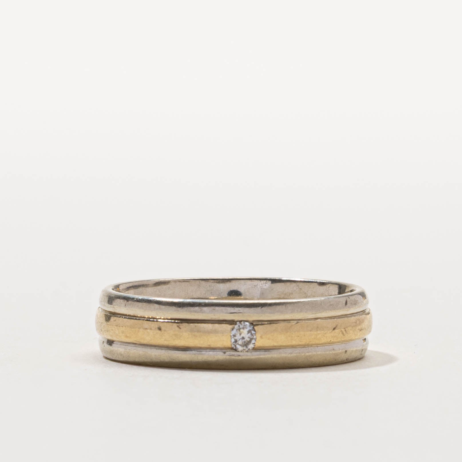 10k Two-Tone Diamond Grooved Ring | 5.90mm | SZ 11