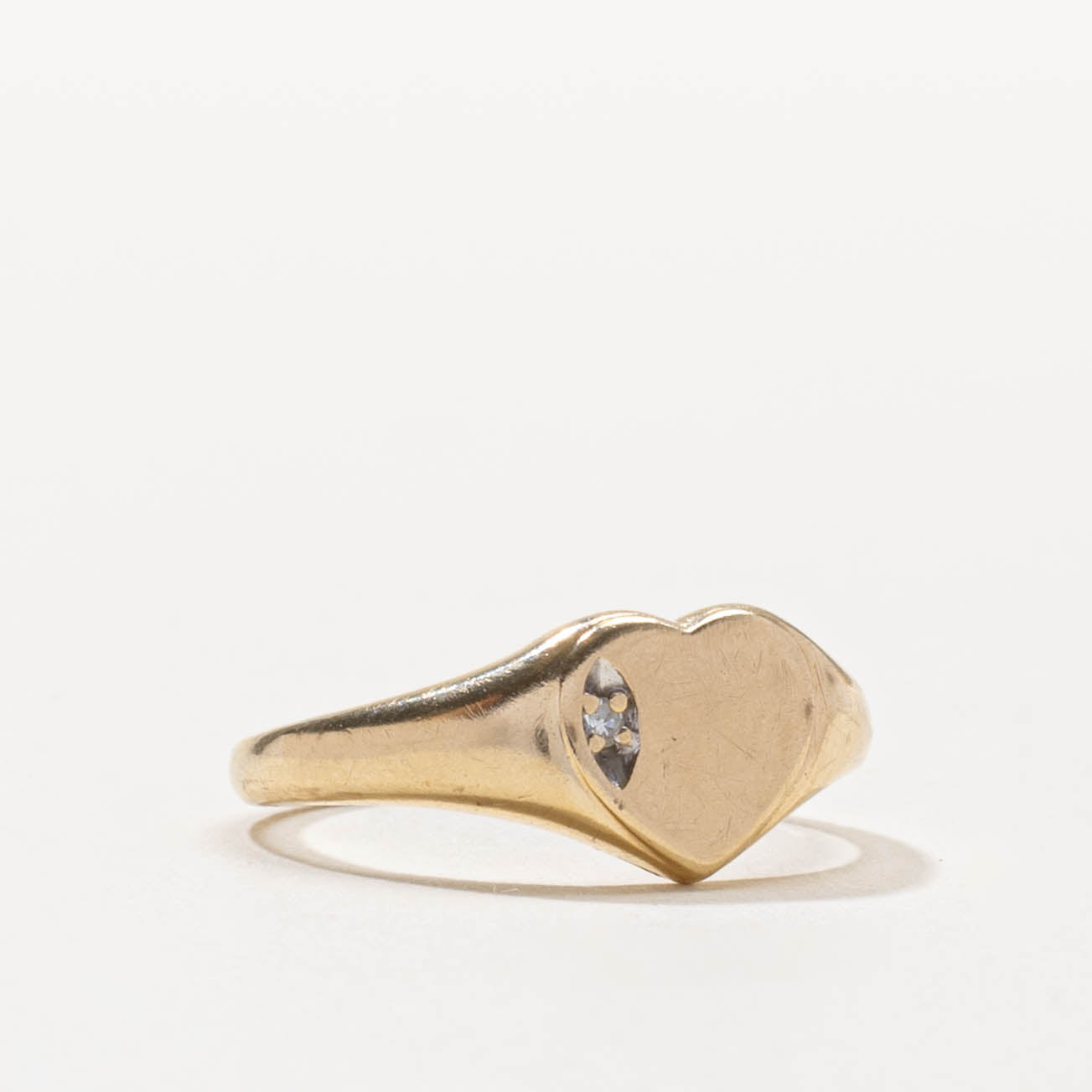 10k Diamond Heart Signet Ring | SZ 4.5