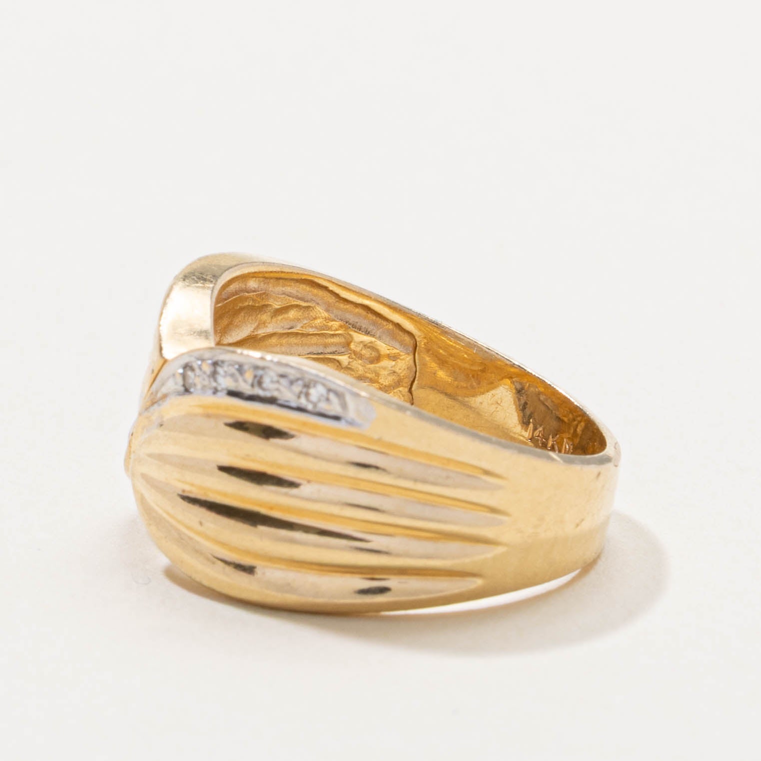 14k Diamond Waterfall Grooved Ring | SZ 7