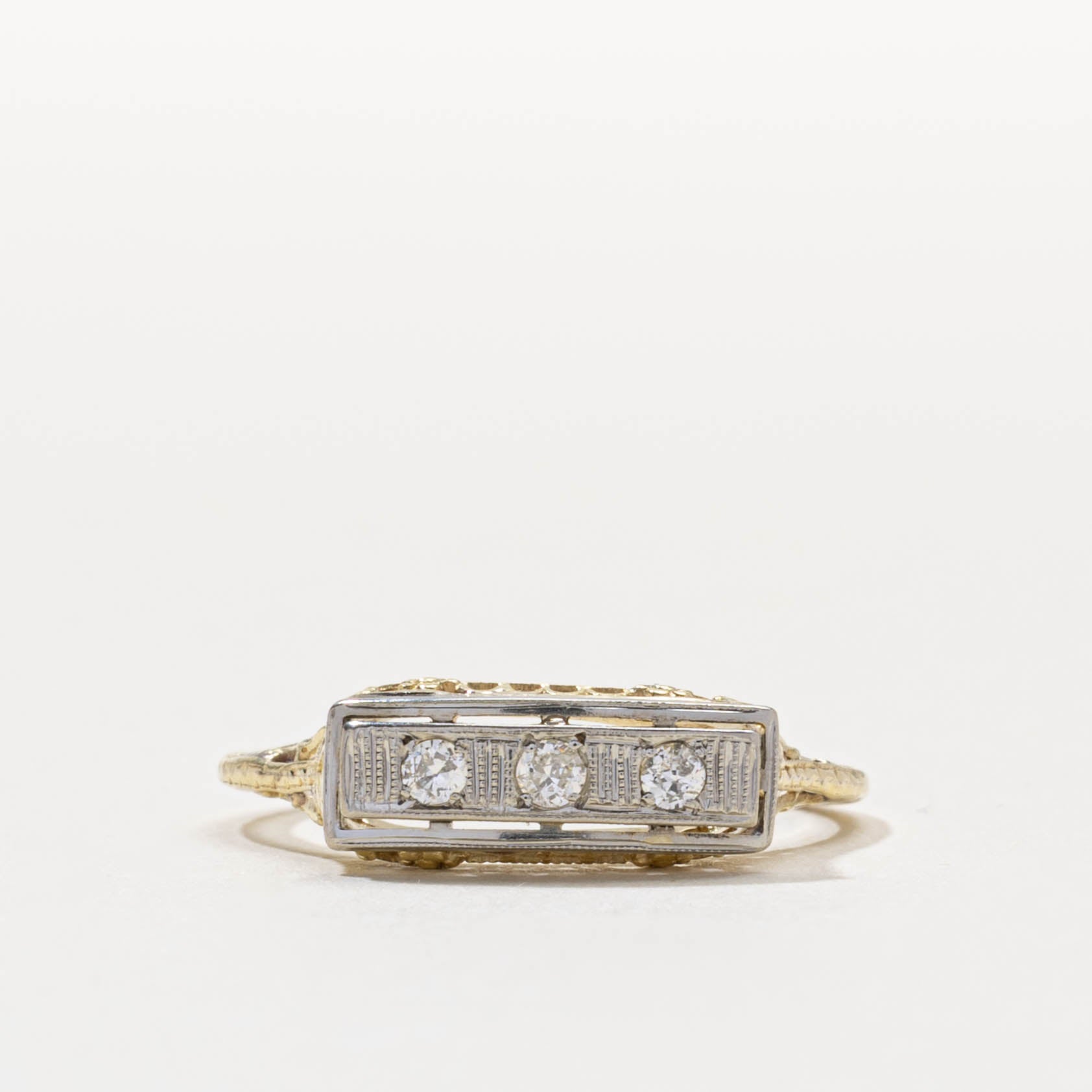 14k Two Tone Diamond Milgrained Ring | SZ 7