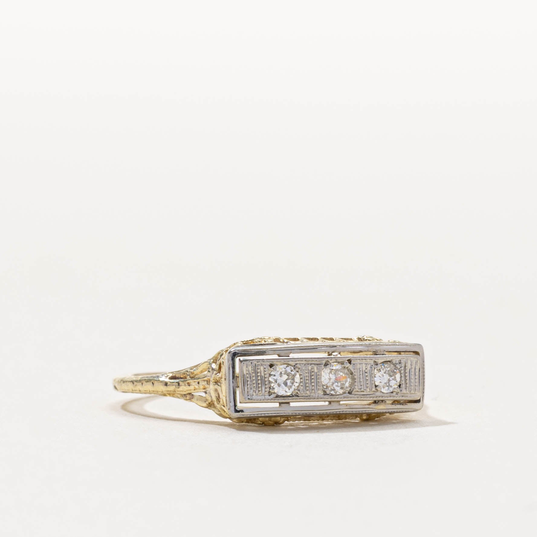 14k Two Tone Diamond Milgrained Ring | SZ 7