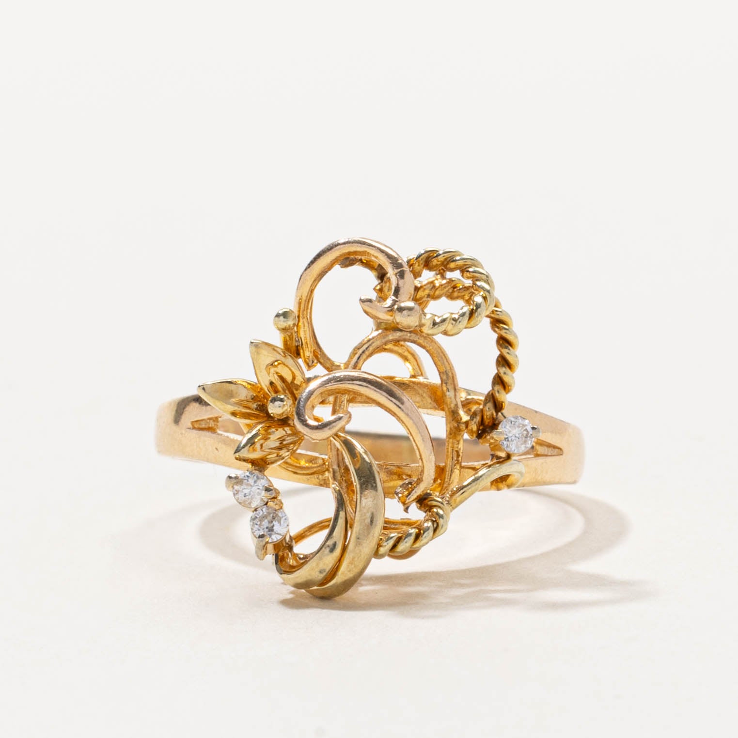 14k Scattered Diamond Openwork Rope Ring | SZ 8.5