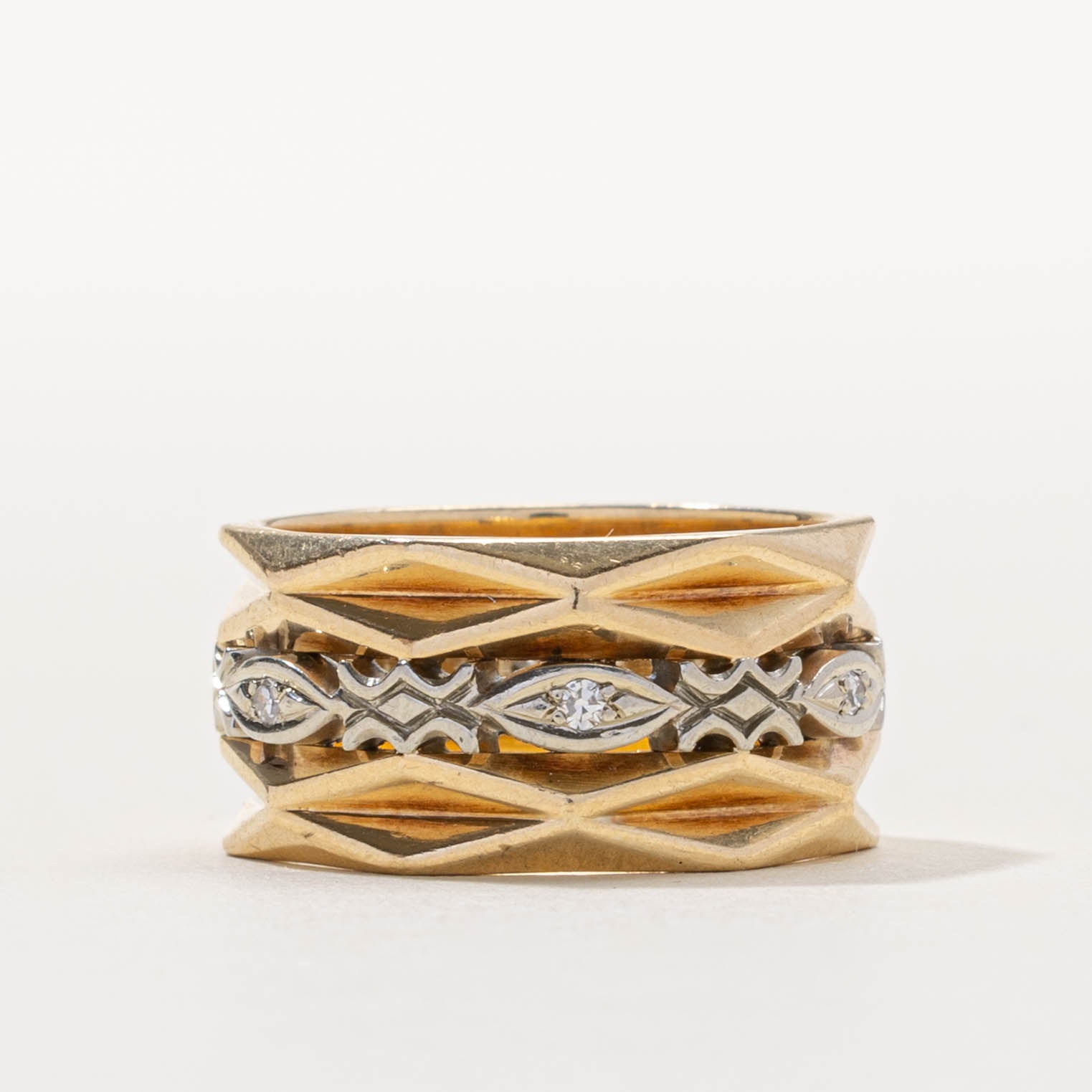 14k Diamond Geometric Cigar Band | 9.95mm | SZ 6.5