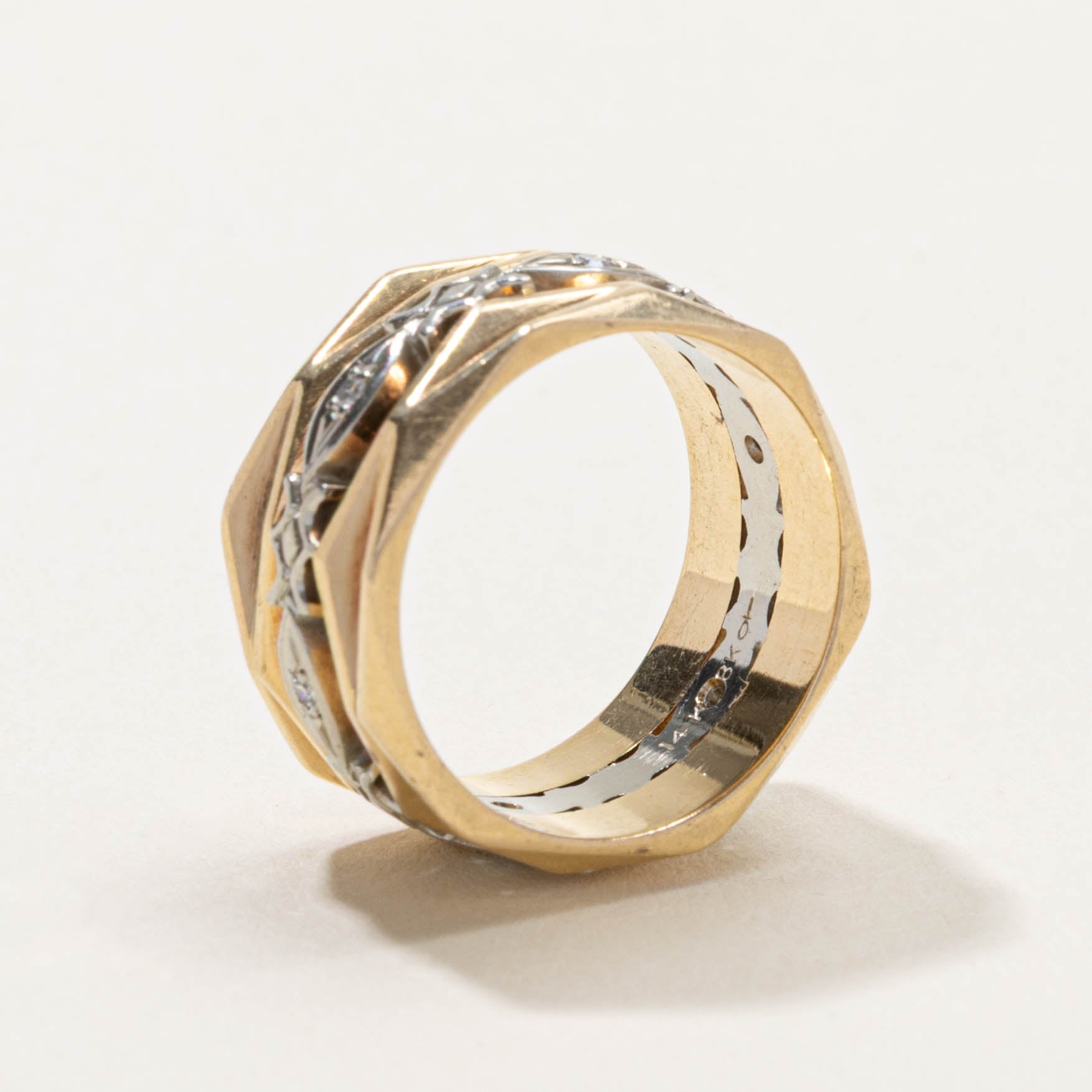 14k Diamond Geometric Cigar Band | 9.95mm | SZ 6.5