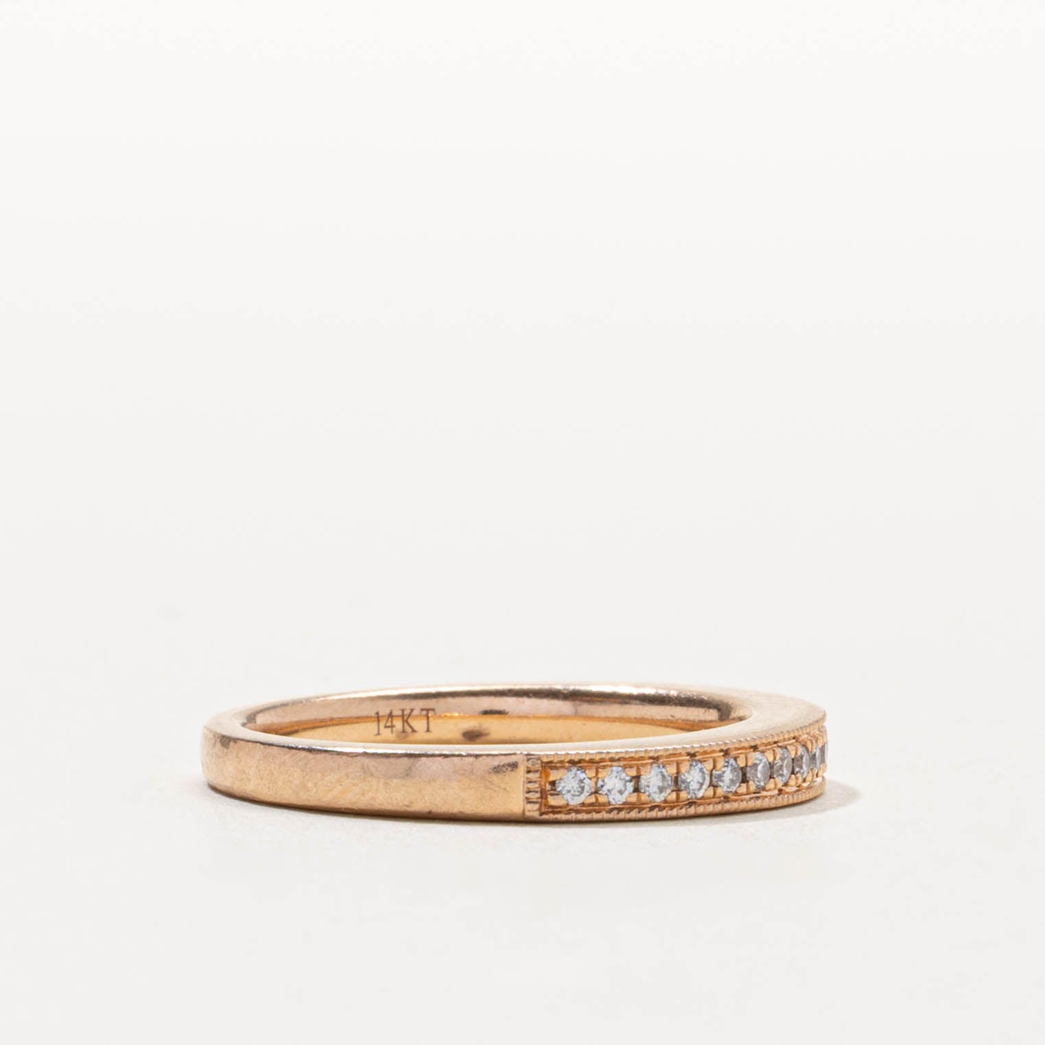 14k Semi Eternity Diamond Milgrain Band | 2.5mm | SZ 6.5