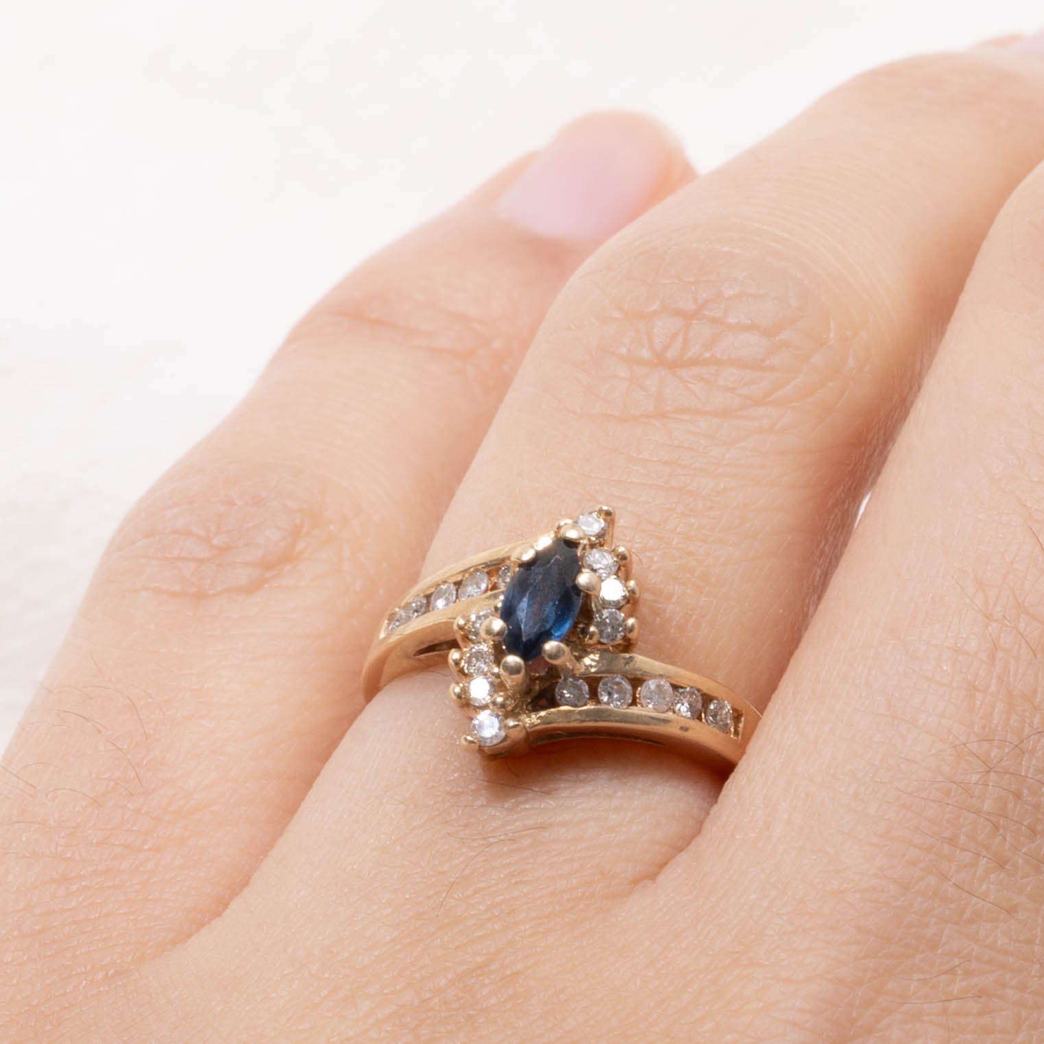 14k Marquise Cut Sapphire & Diamond Bypass Ring | 0.30ct, 0.10ctw | SZ 5