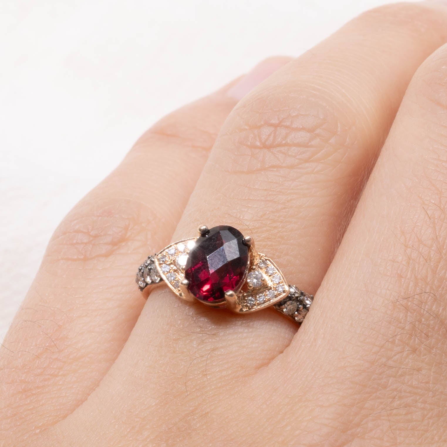 14k Oval Cut Garnet & Diamond Accented Ring | 1.50ct, 0.20ctw | SZ 6.25