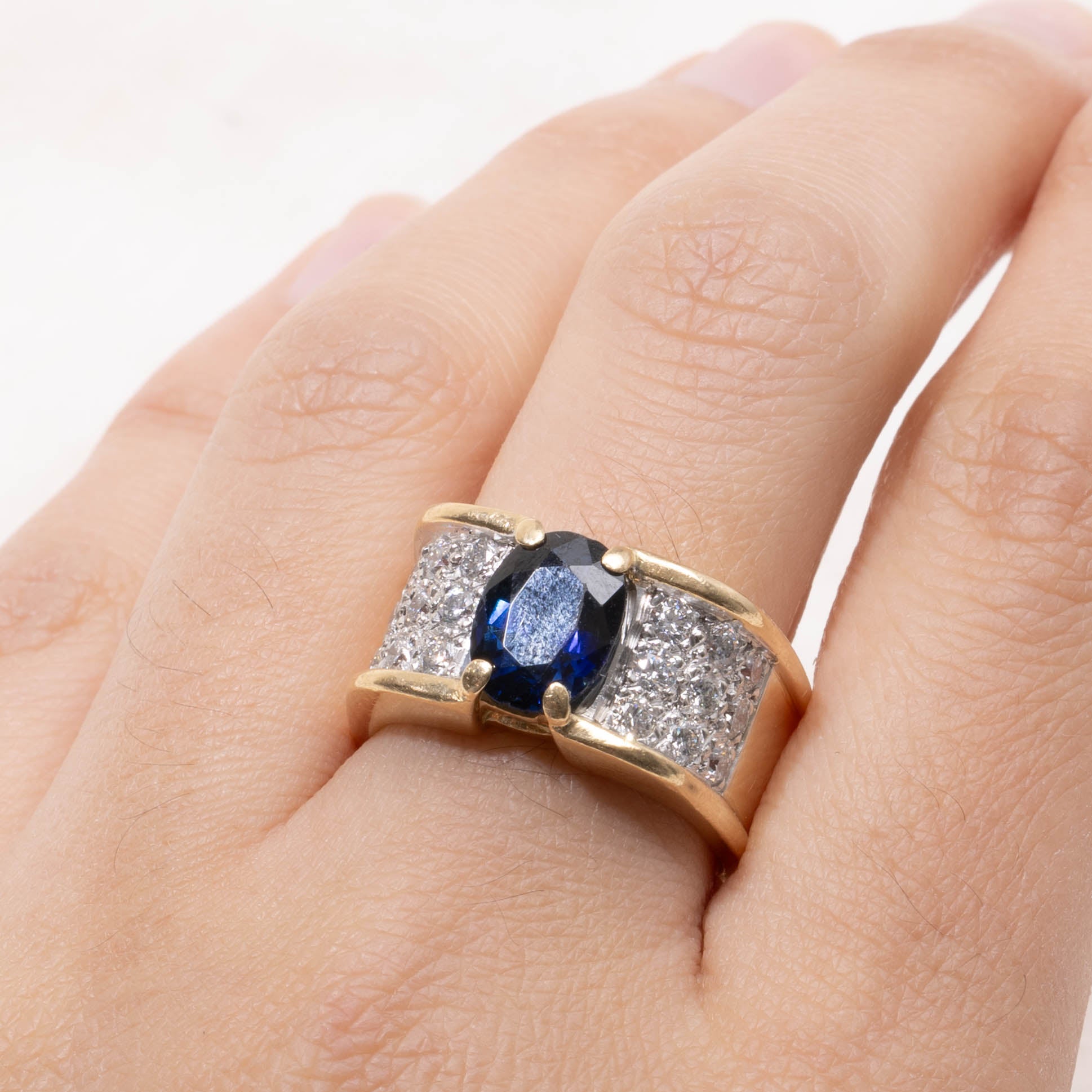 18k Sapphire & Diamond Accented Wide Ring | 2.80ct, 1.00ctw | SZ 7.75