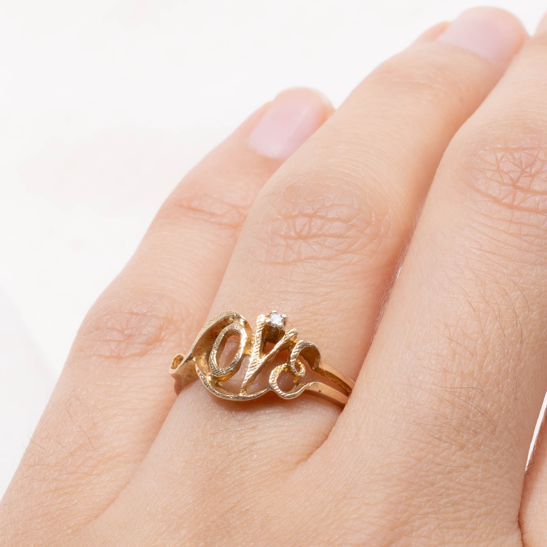 10k Diamond “Love” Openwork Ring | SZ 6.25