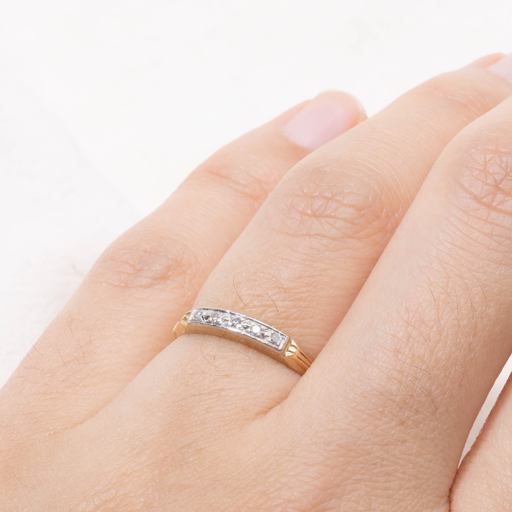 14k Two Tone Diamond Grooved Ring | SZ 5