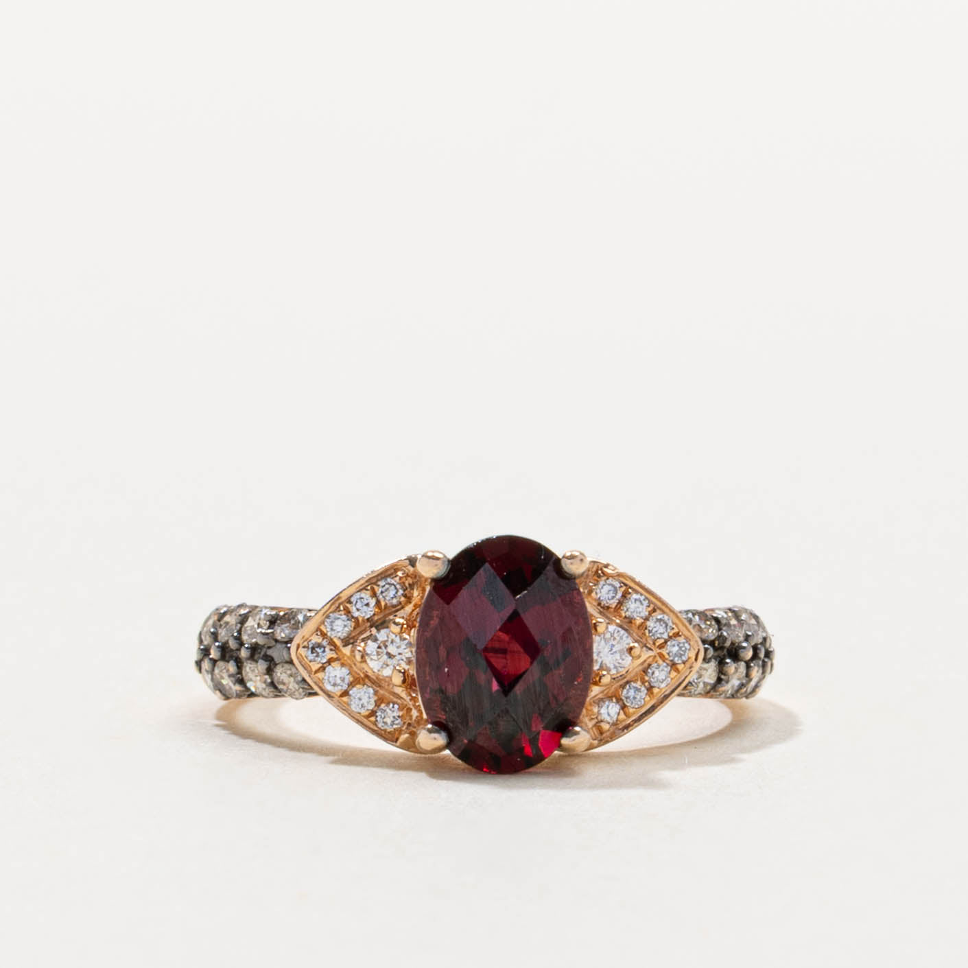 14k Oval Cut Garnet & Diamond Accented Ring | 1.50ct, 0.20ctw | SZ 6.25