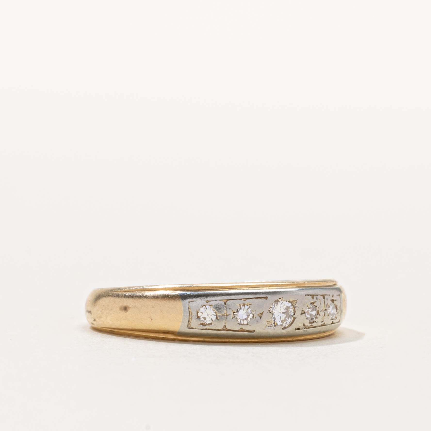 14k Two Tone Flush Set Diamond Band | SZ 7.25