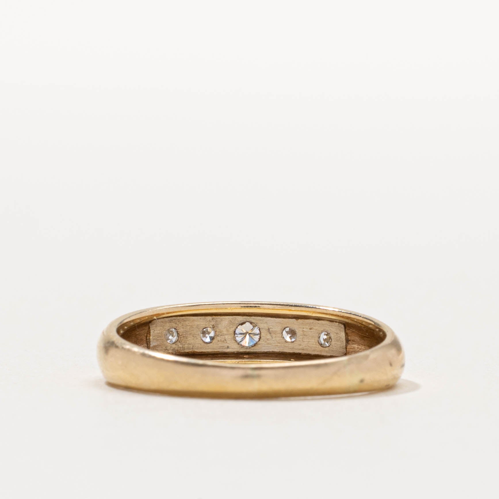 14k Two Tone Flush Set Diamond Band | SZ 7.25