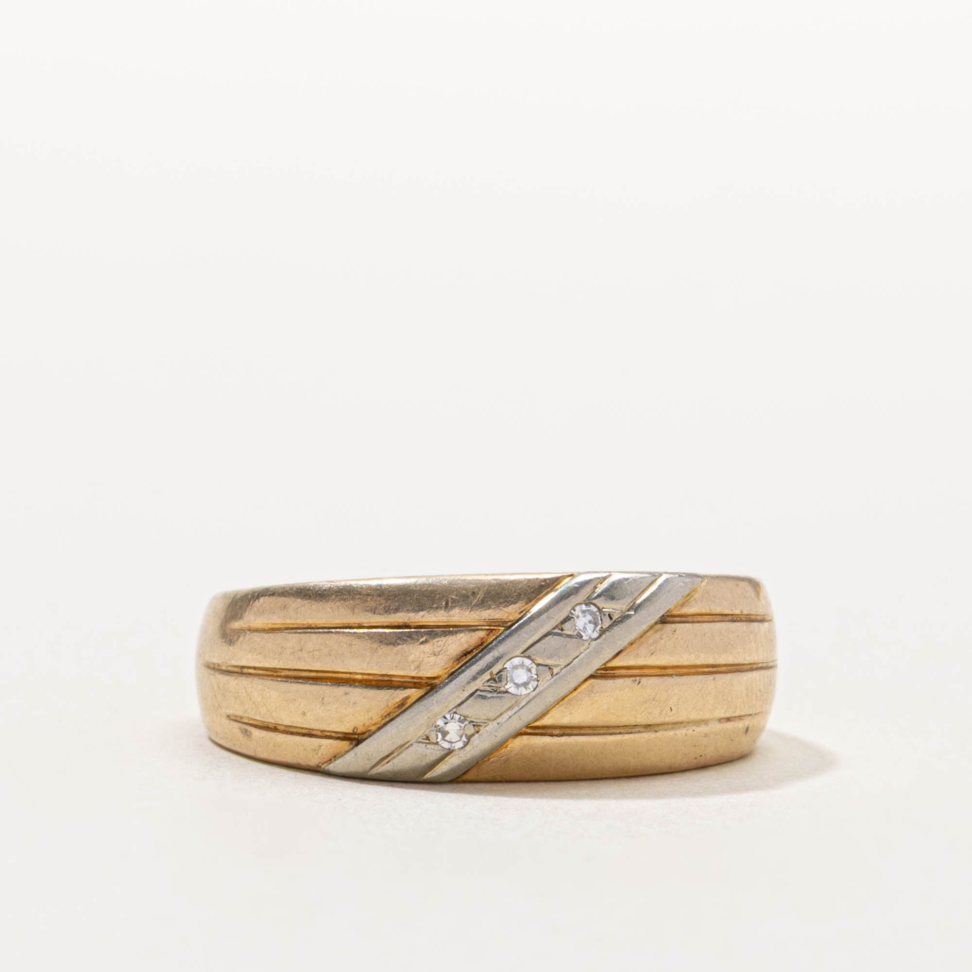 ‘Birks’ Two Tone Diagonal Diamond Grooved Ring | SZ 9.5