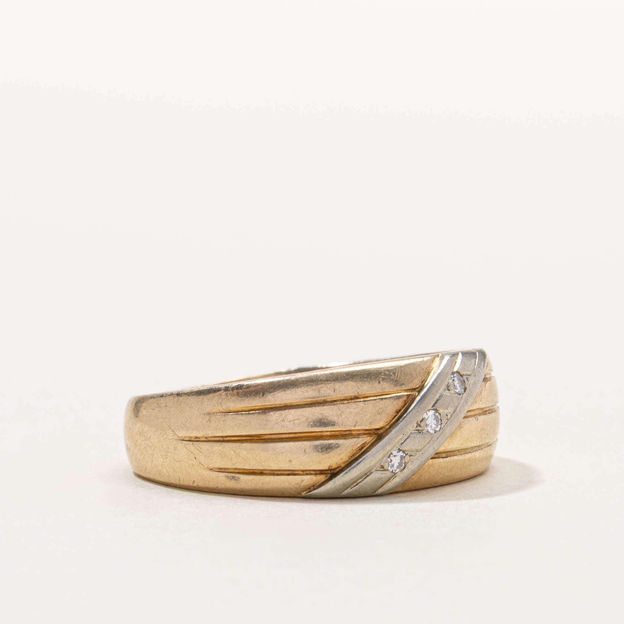 ‘Birks’ Two Tone Diagonal Diamond Grooved Ring | SZ 9.5
