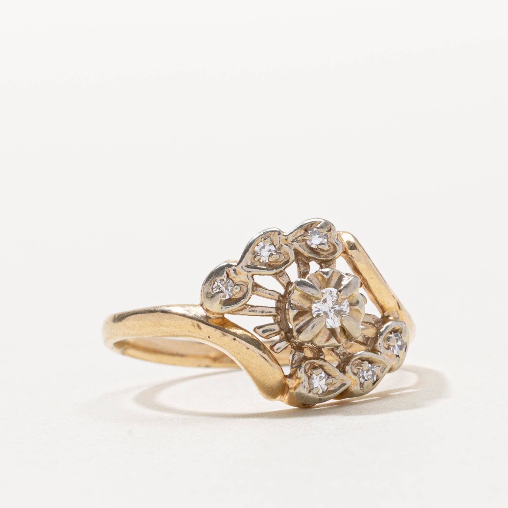 Vintage Canadian Scattered Diamond Heart Bypass Ring | SZ 7.5