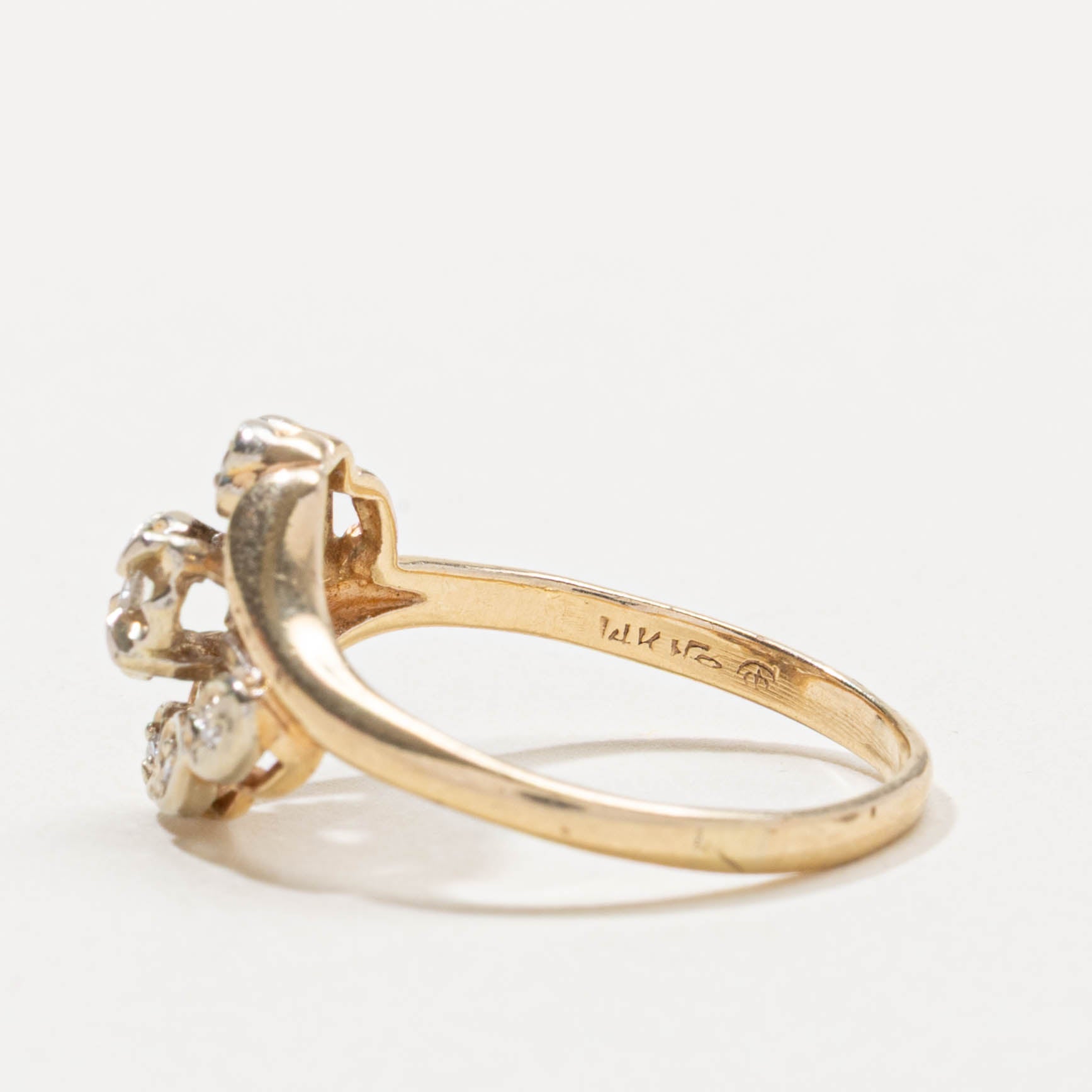 Vintage Canadian Scattered Diamond Heart Bypass Ring | SZ 7.5