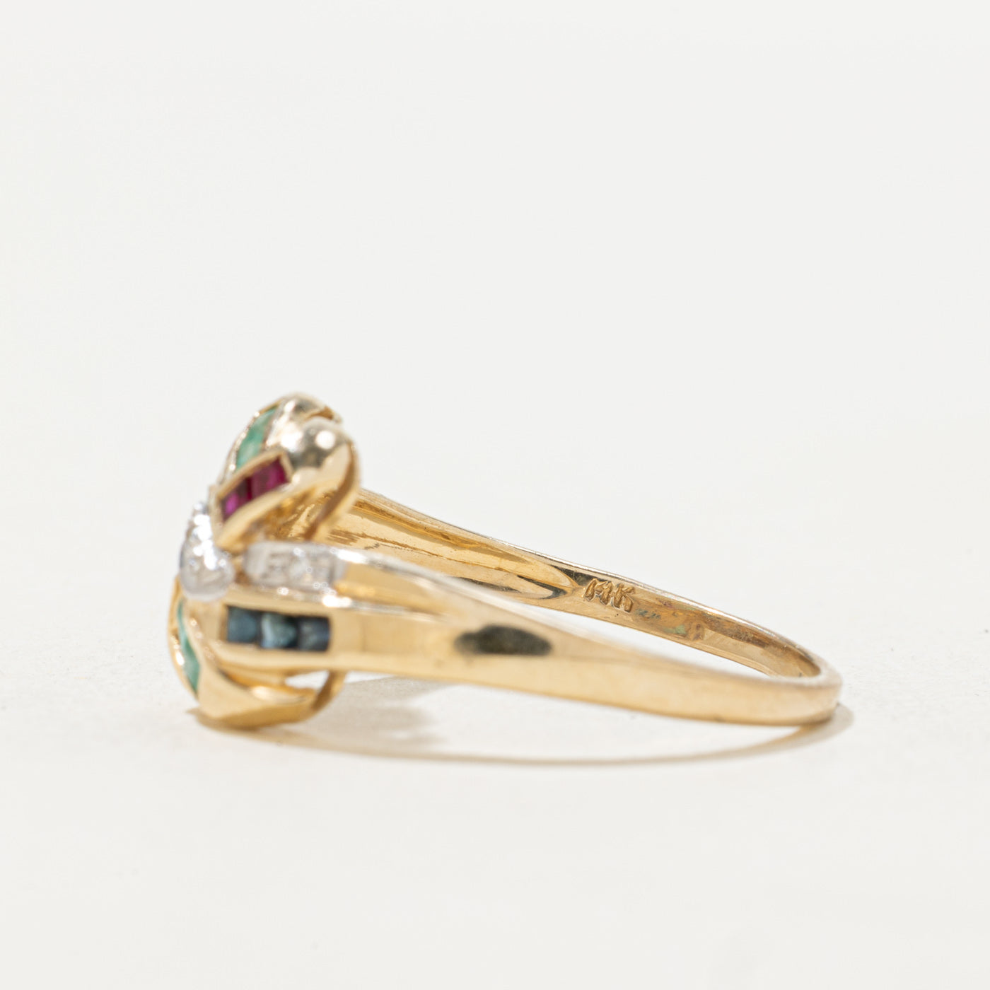 Bague croisée multi-pierres et diamants | Taille 7,25