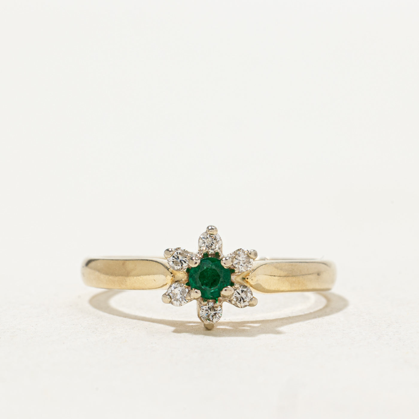 Emerald & Diamond Petal Ring | SZ 6.25