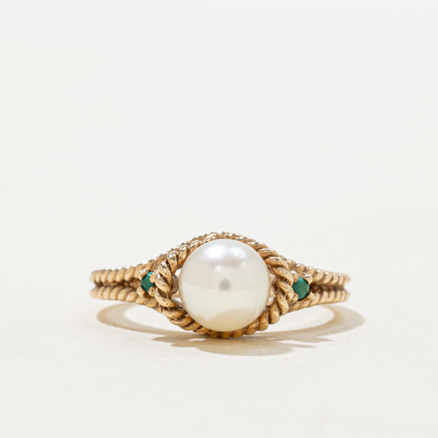 Pearl & Turquoise Rope Textured Ring | 0.01ctw | SZ 6.5