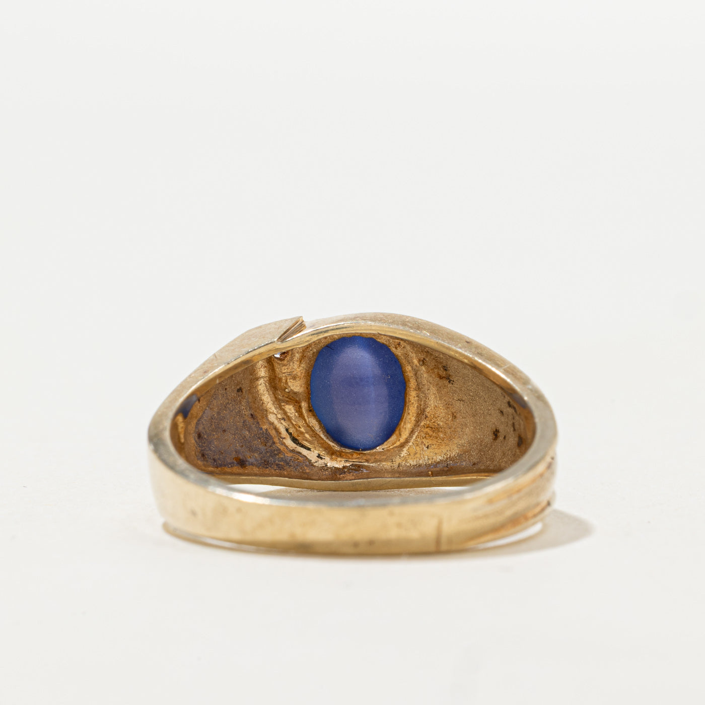Synthetic Sapphire & Diamond Textured Ring | SZ 9.0