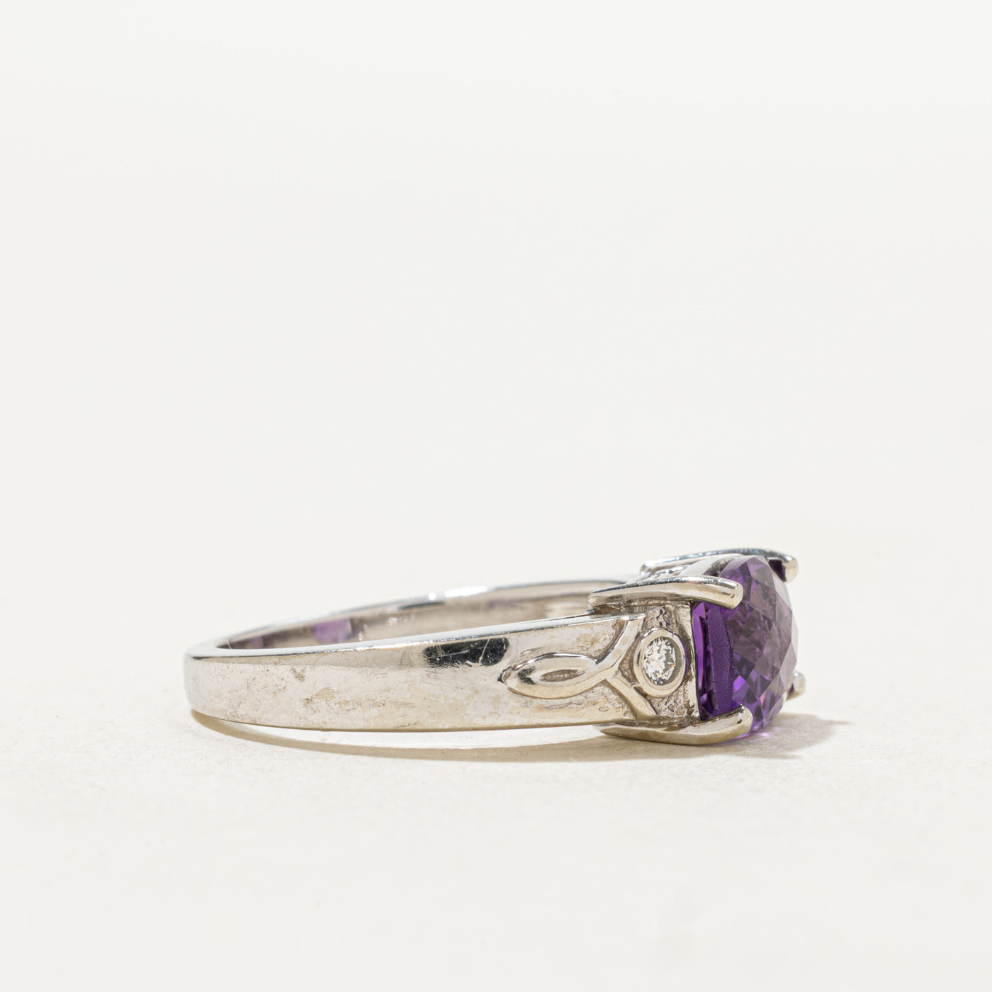 Checkerboard Amethyst & Diamond Ring | 1.70ct, 0.04ctw | SZ 6.75