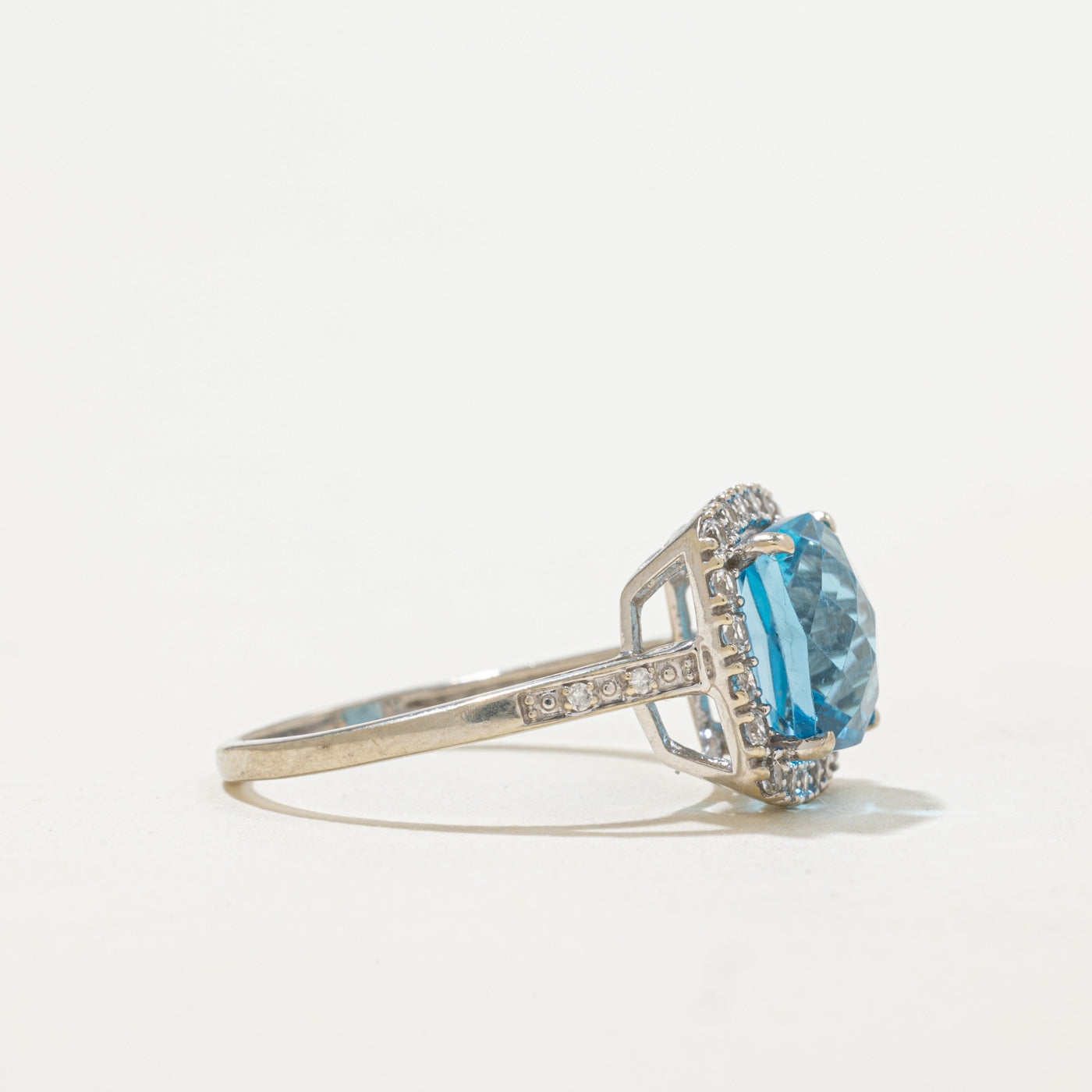 Blue & White Topaz Halo Ring | 3.56ctw | SZ 7.0