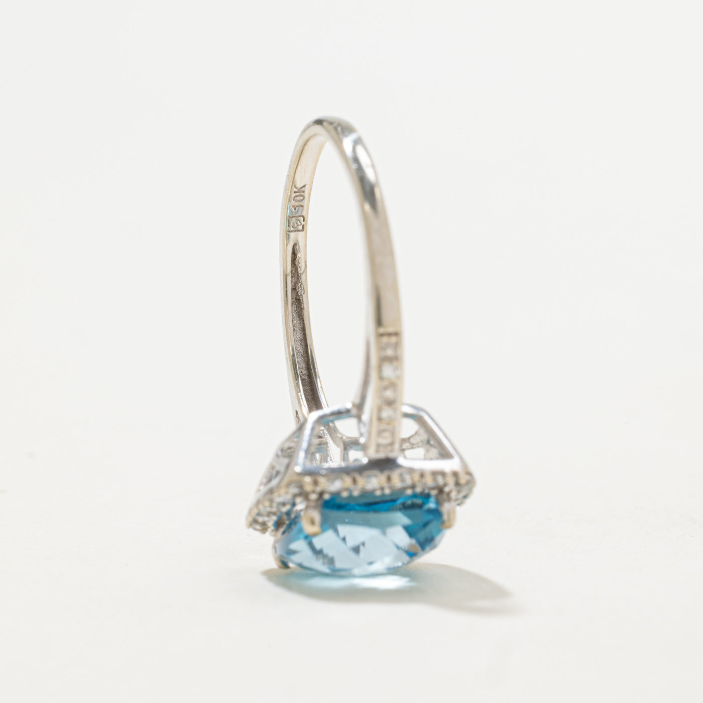 Blue & White Topaz Halo Ring | 3.56ctw | SZ 7.0