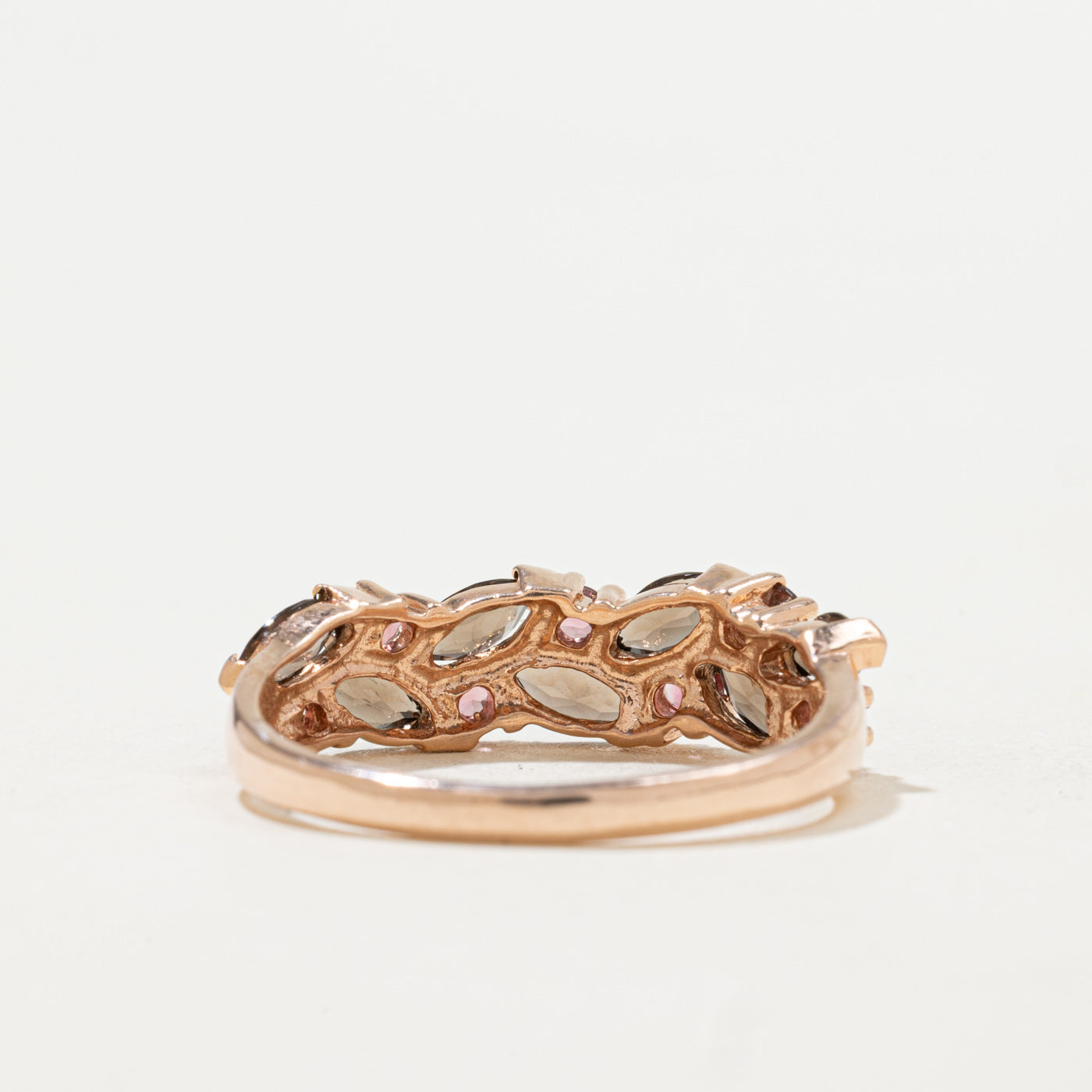 Marquise Cut Smoky Quartz & Pink Tourmaline Semi Eternity Ring | 0.69ctw | SZ 9.0