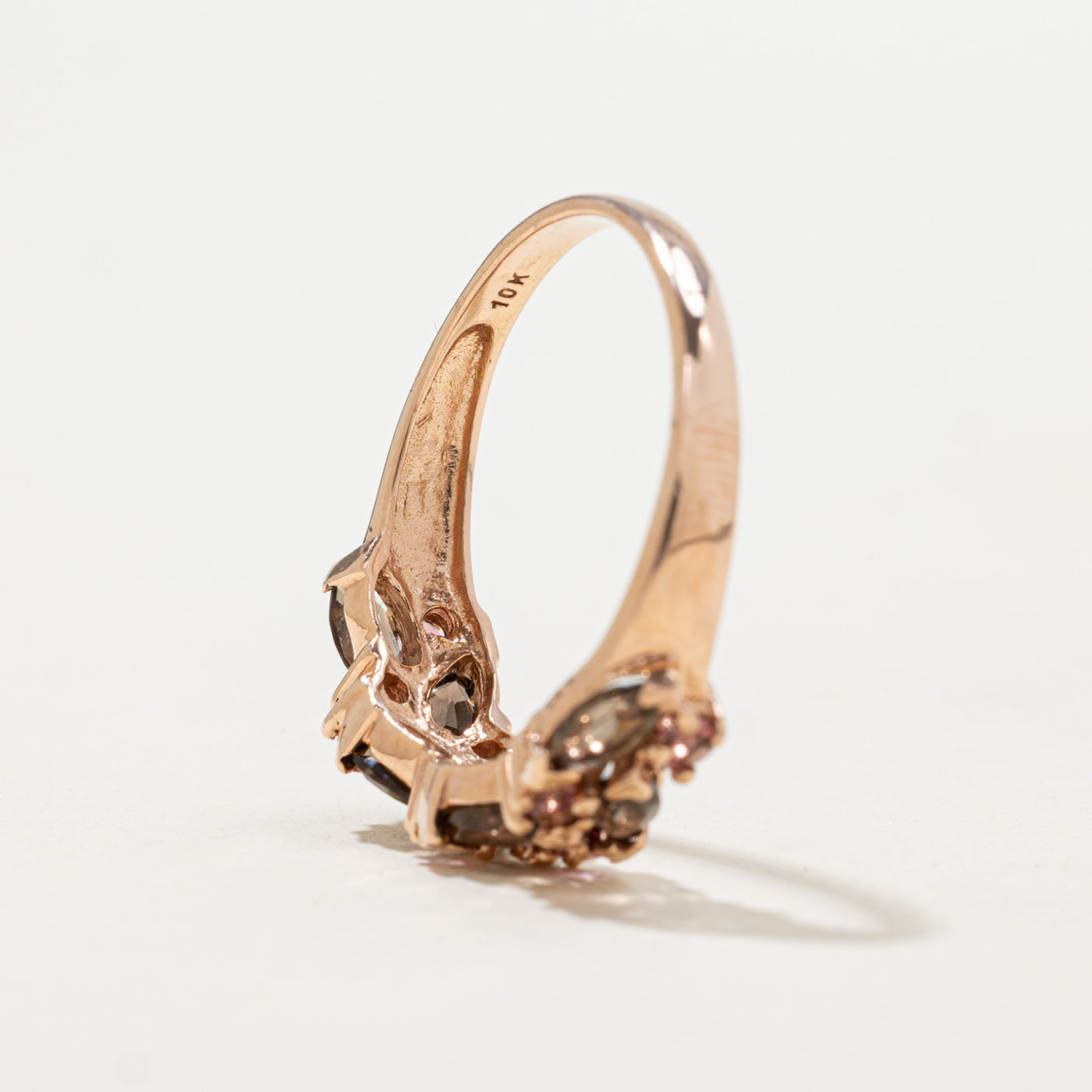 Marquise Cut Smoky Quartz & Pink Tourmaline Semi Eternity Ring | 0.69ctw | SZ 9.0