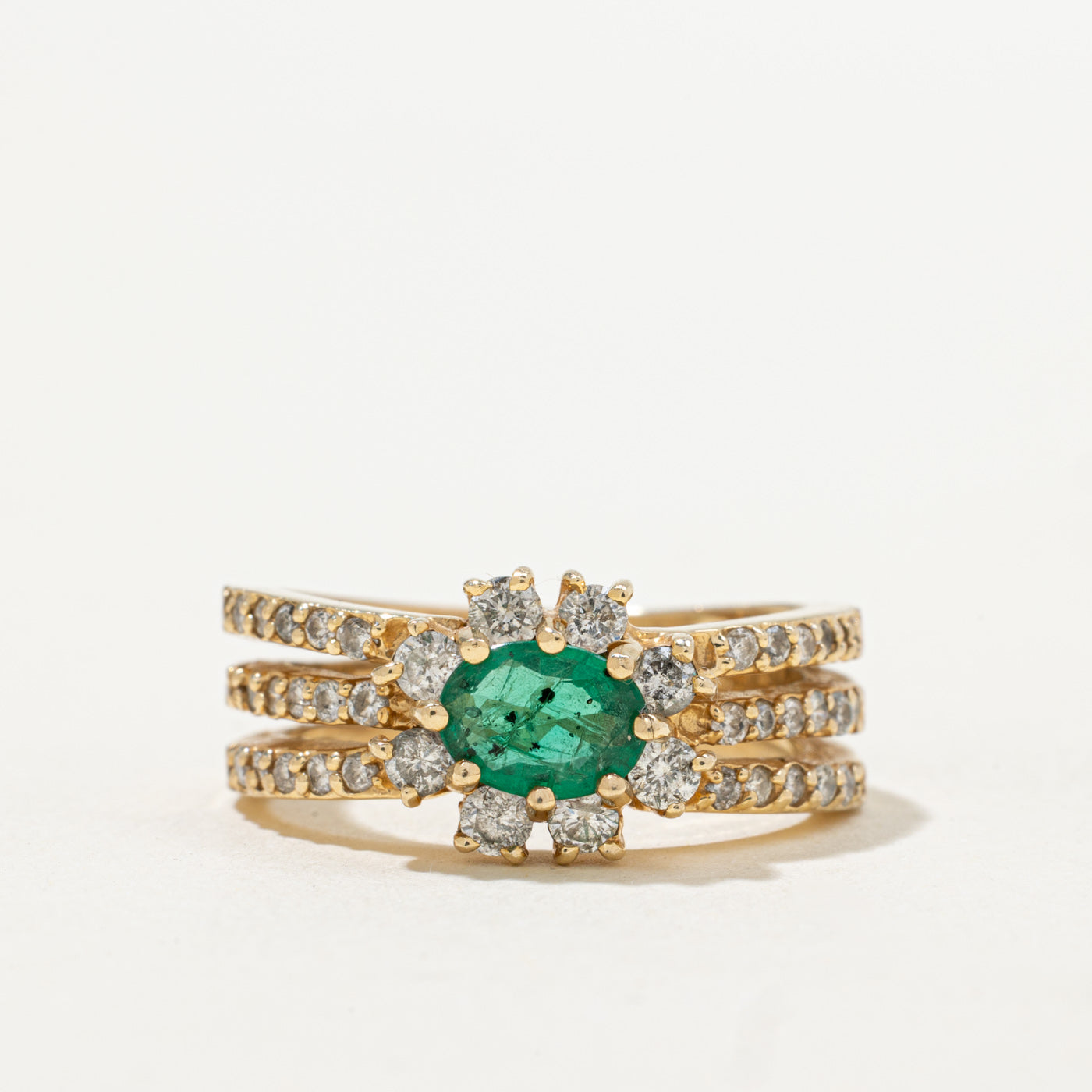 'Effy' Emerald & Diamond Split Shank Ring | 0.33ct, 0.30ctw | SZ 7.25
