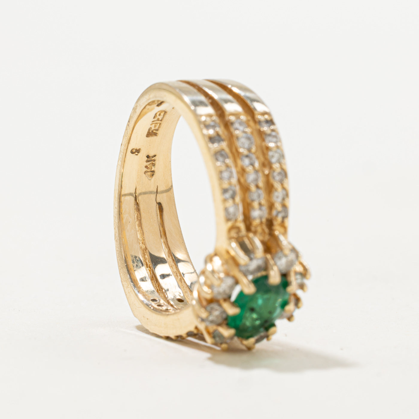 'Effy' Emerald & Diamond Split Shank Ring | 0.33ct, 0.30ctw | SZ 7.25