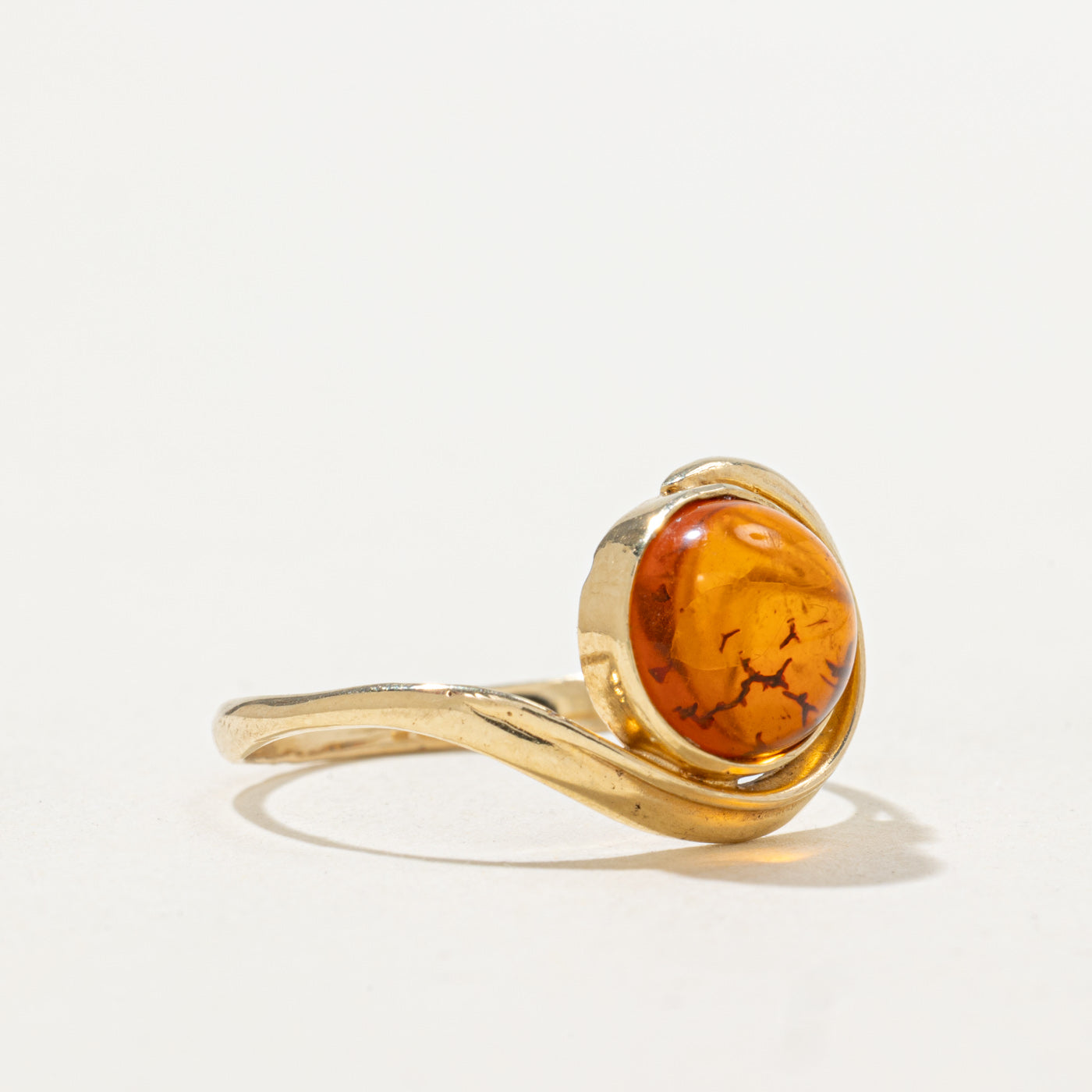 Cabochon Cut Amber Bypass Ring | 0.90ct | SZ 6.5