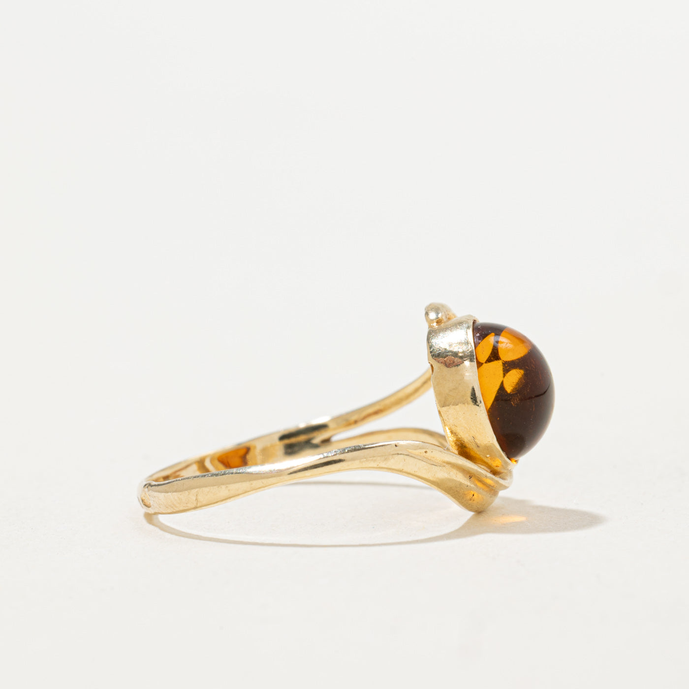 Cabochon Cut Amber Bypass Ring | 0.90ct | SZ 6.5