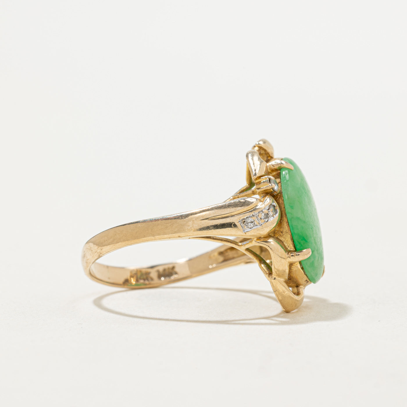 Cabochon Cut Jade & Diamond Cocktail Ring | 3.35ct, 0.05ctw | SZ 8.5