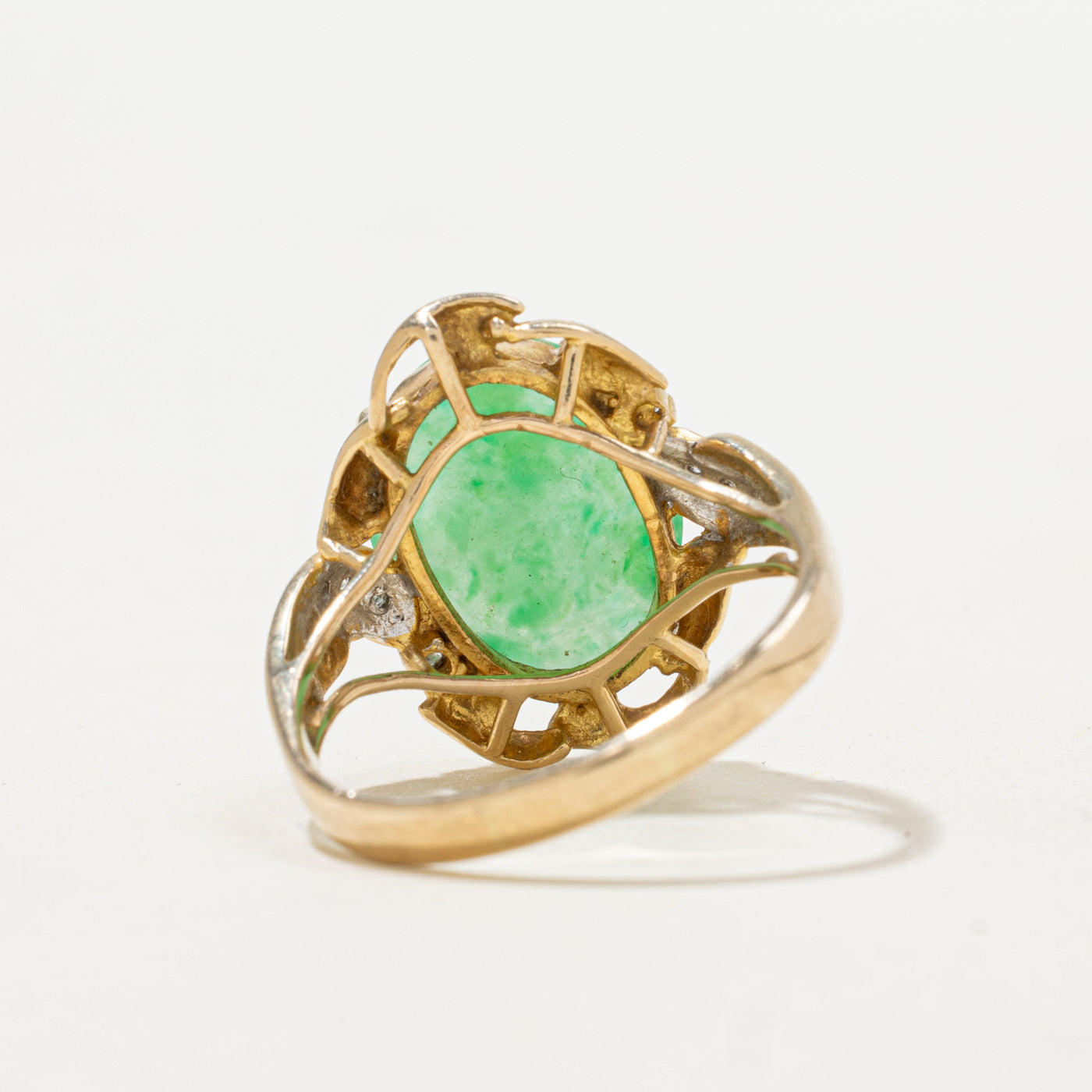 Cabochon Cut Jade & Diamond Cocktail Ring | 3.35ct, 0.05ctw | SZ 8.5