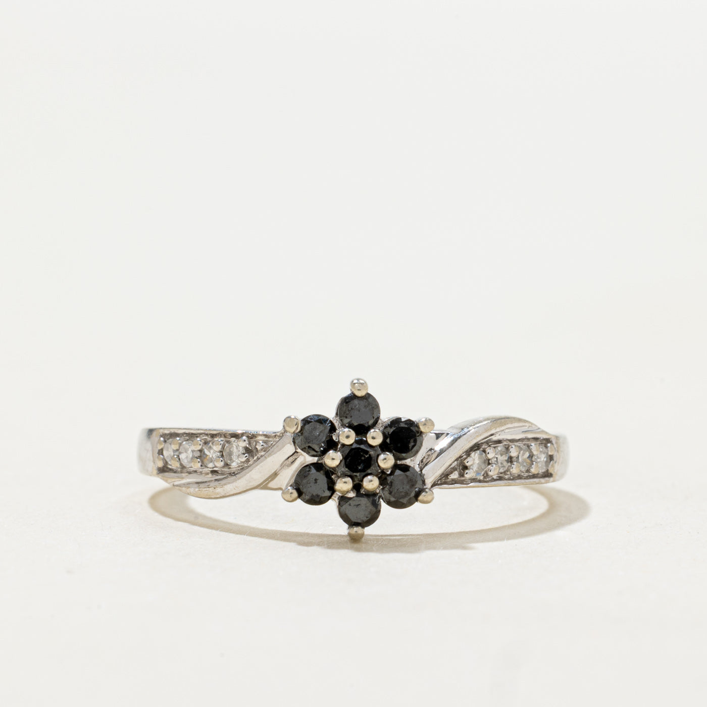 Black & White Diamond Petal Cluster Ring | SZ 7.25