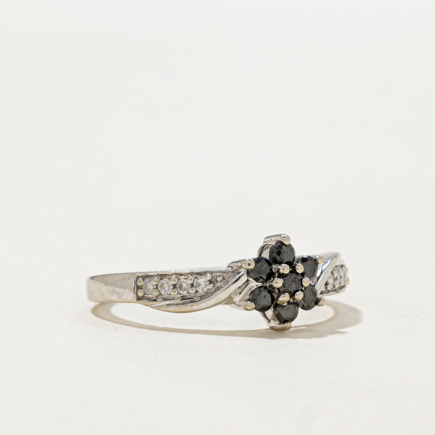 Black & White Diamond Petal Cluster Ring | SZ 7.25
