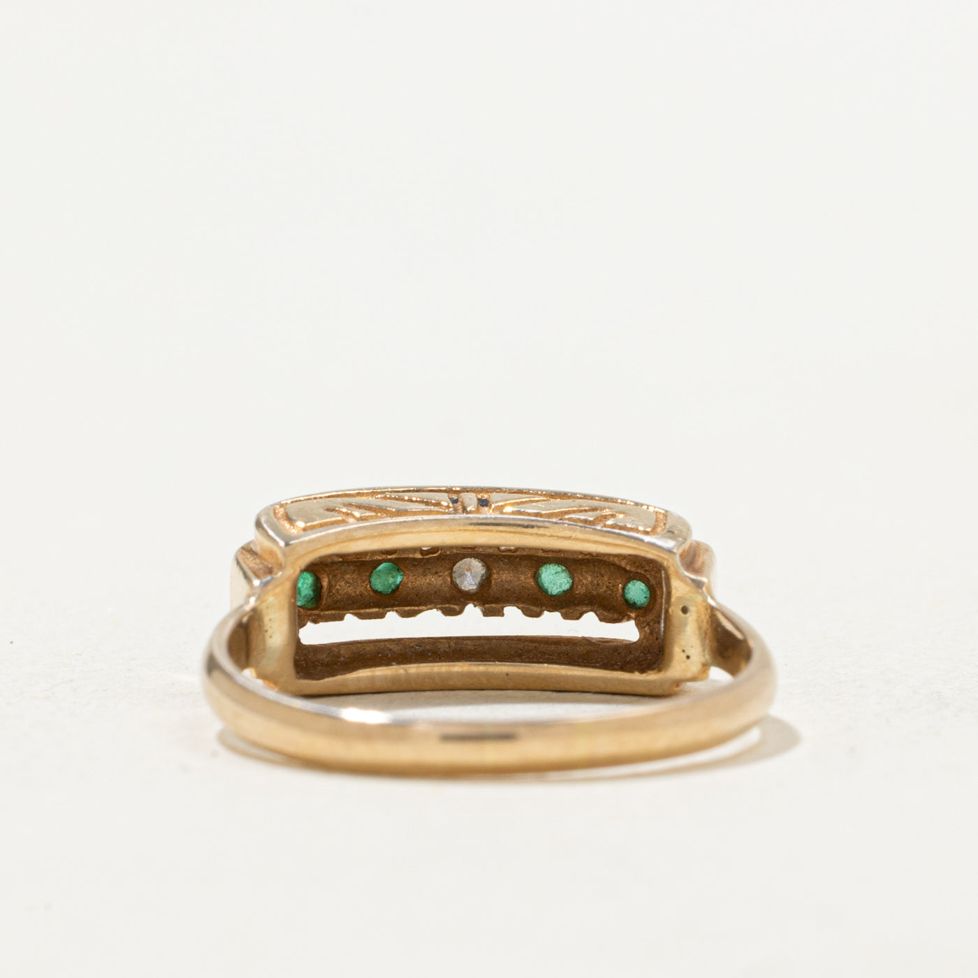Five Stone Emerald & Diamond Geometric Ring | 0.04ctw, 0.01ct | SZ 3.25