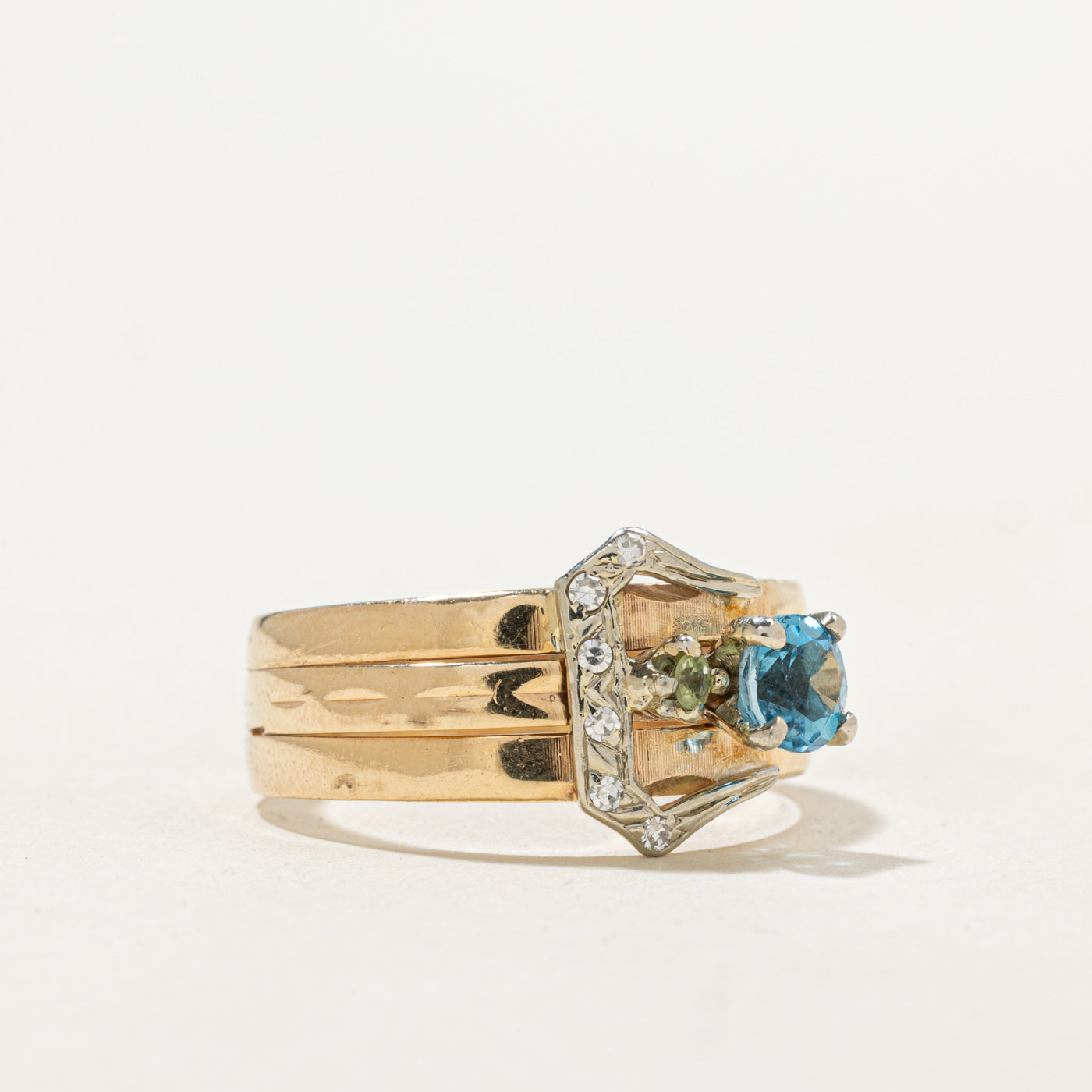 Multi Gem & Diamond Buckle Ring | 0.57ctw | SZ 9.0