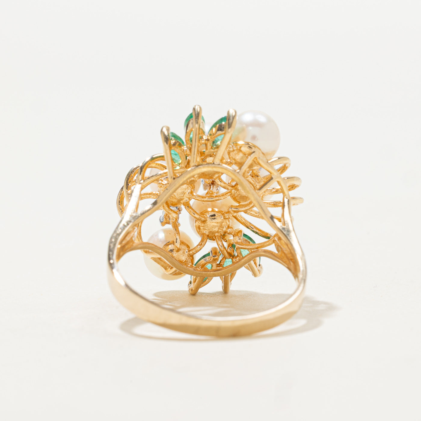 Pearl, Emerald & Diamond Cocktail Ring | 0.30ctw, 0.04ctw | SZ 7.75
