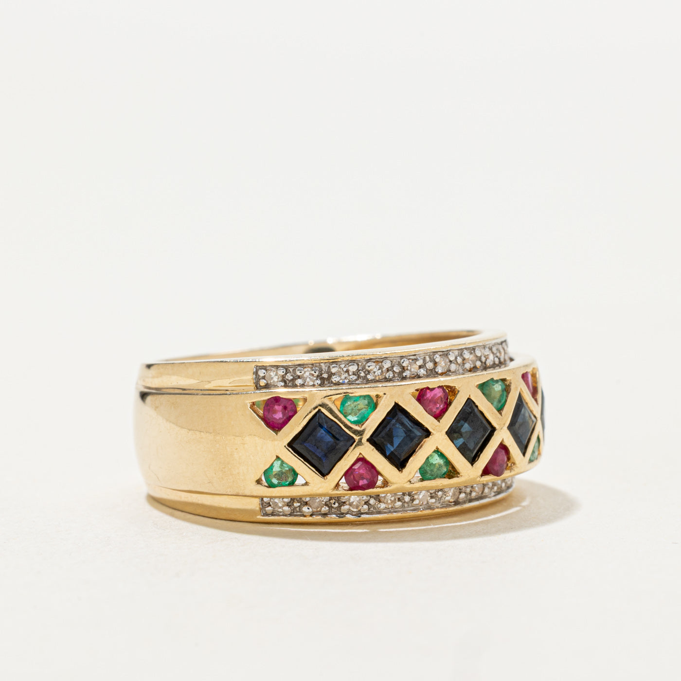 Multi Gem & Diamond Geometric Band | 0.80ctw, 0.11ctw | SZ 8.0